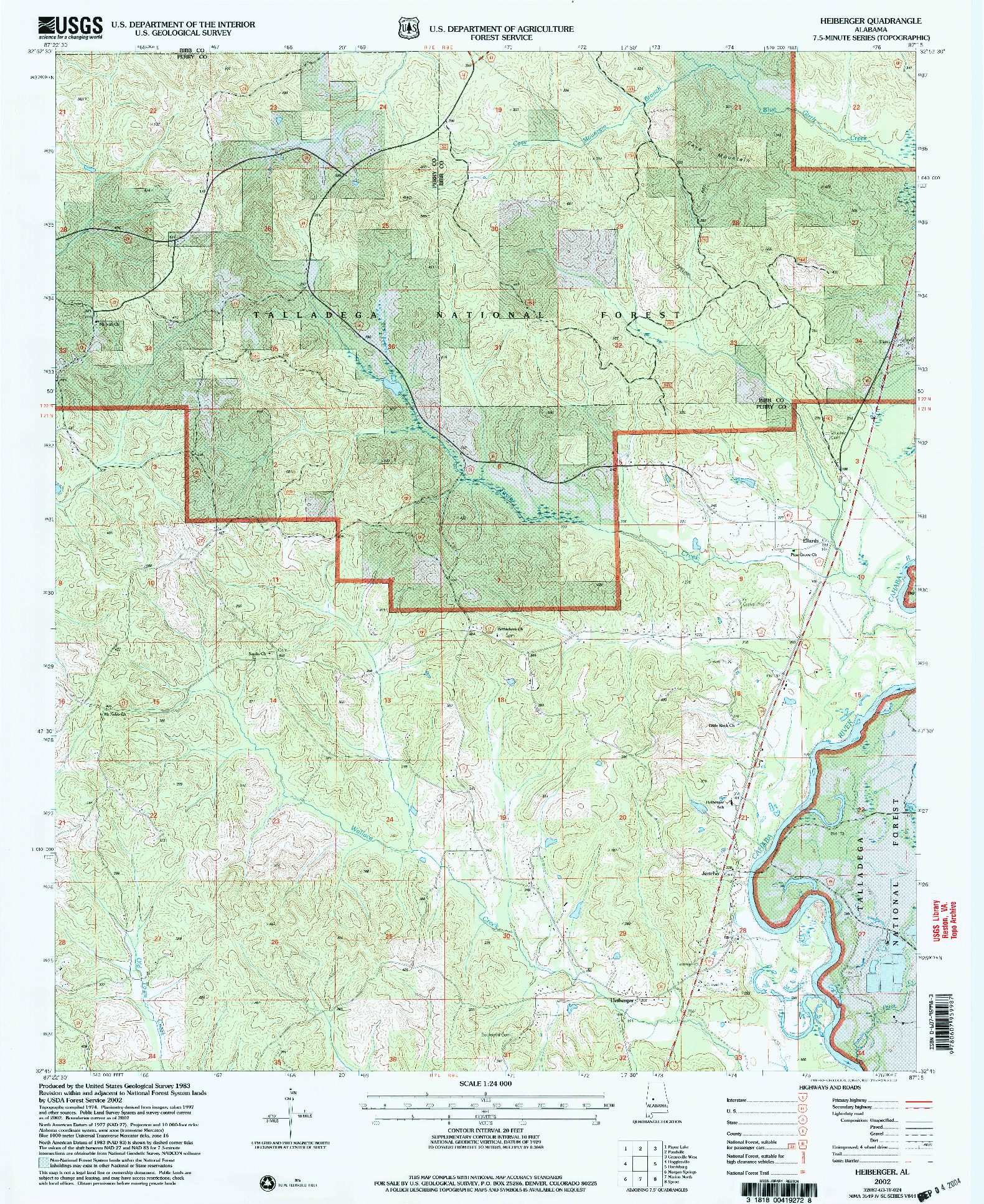 USGS 1:24000-SCALE QUADRANGLE FOR HEIBERGER, AL 2002
