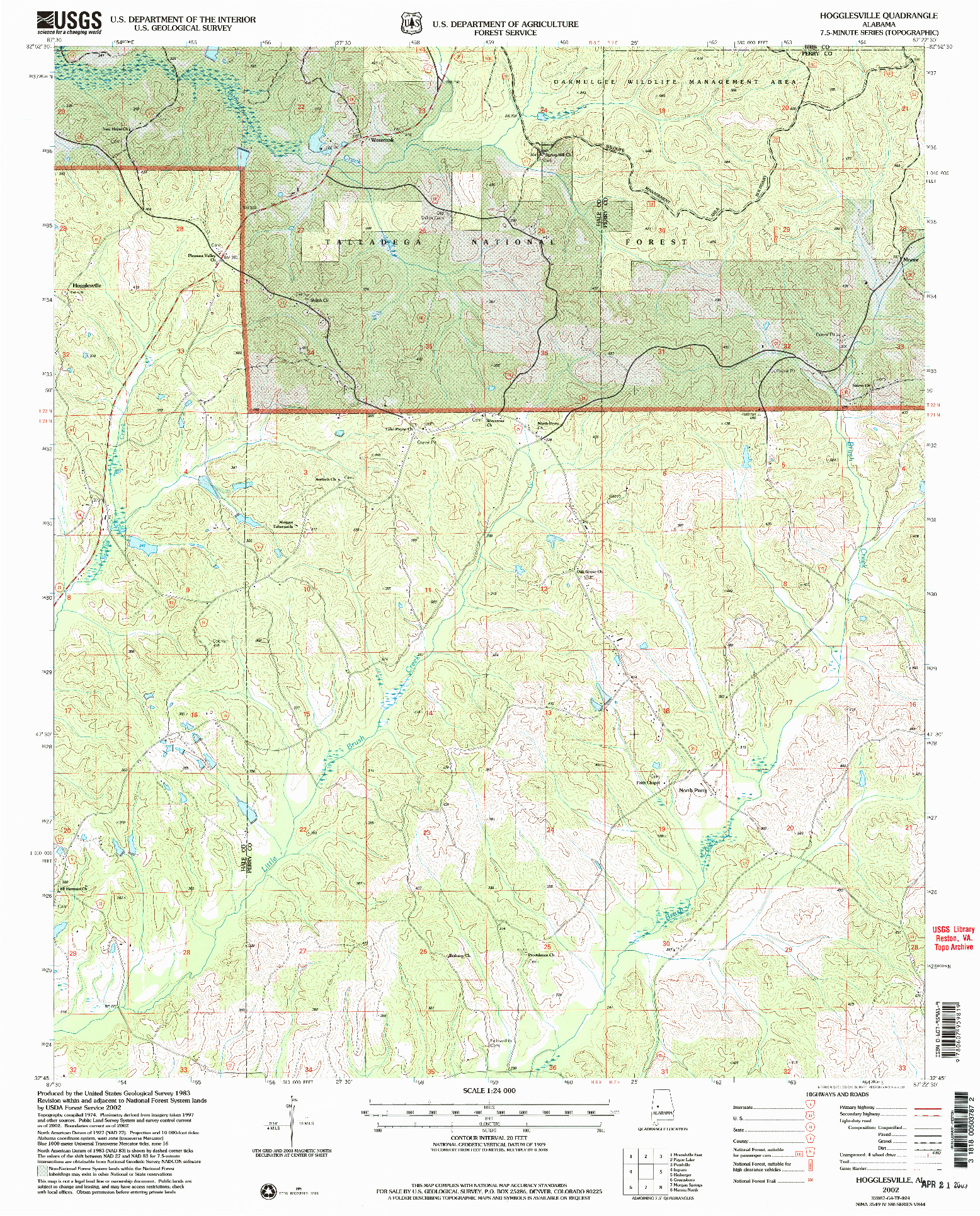 USGS 1:24000-SCALE QUADRANGLE FOR HOGGLESVILLE, AL 2002