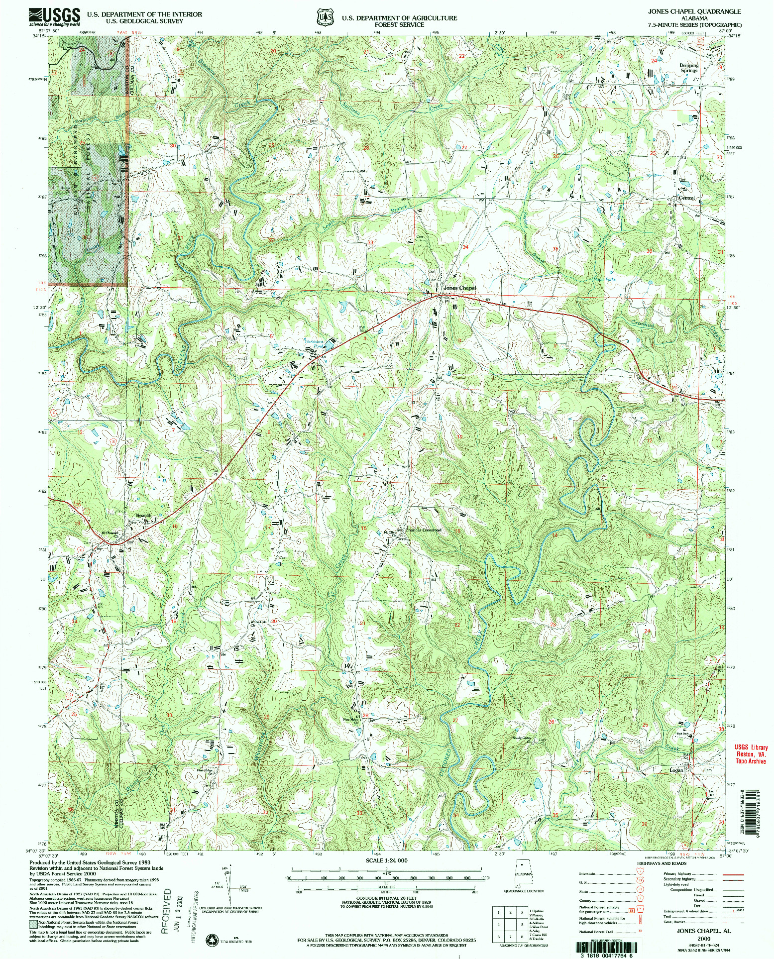 USGS 1:24000-SCALE QUADRANGLE FOR JONES CHAPEL, AL 2000
