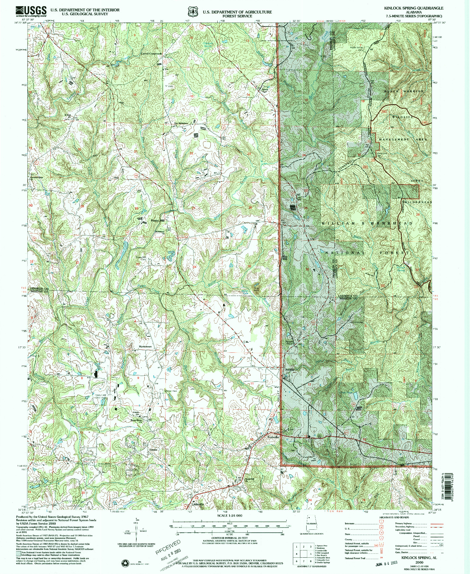 USGS 1:24000-SCALE QUADRANGLE FOR KINLOCK SPRING, AL 2000