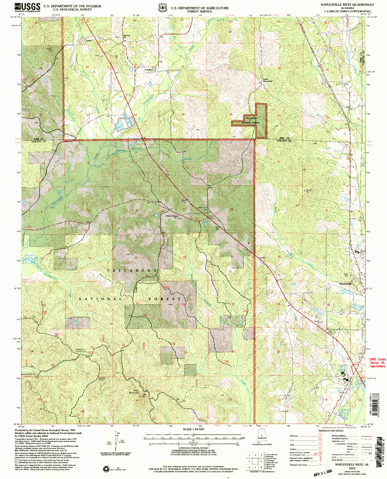 USGS 1:24000-SCALE QUADRANGLE FOR MAPLESVILLE WEST, AL 2002