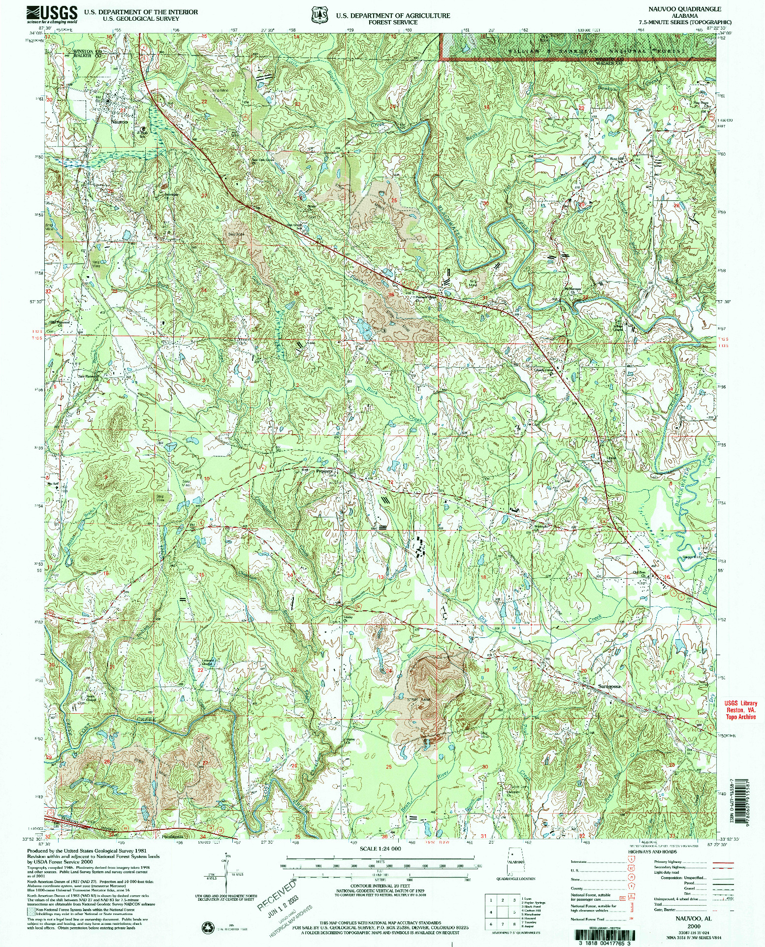 USGS 1:24000-SCALE QUADRANGLE FOR NAUVOO, AL 2000