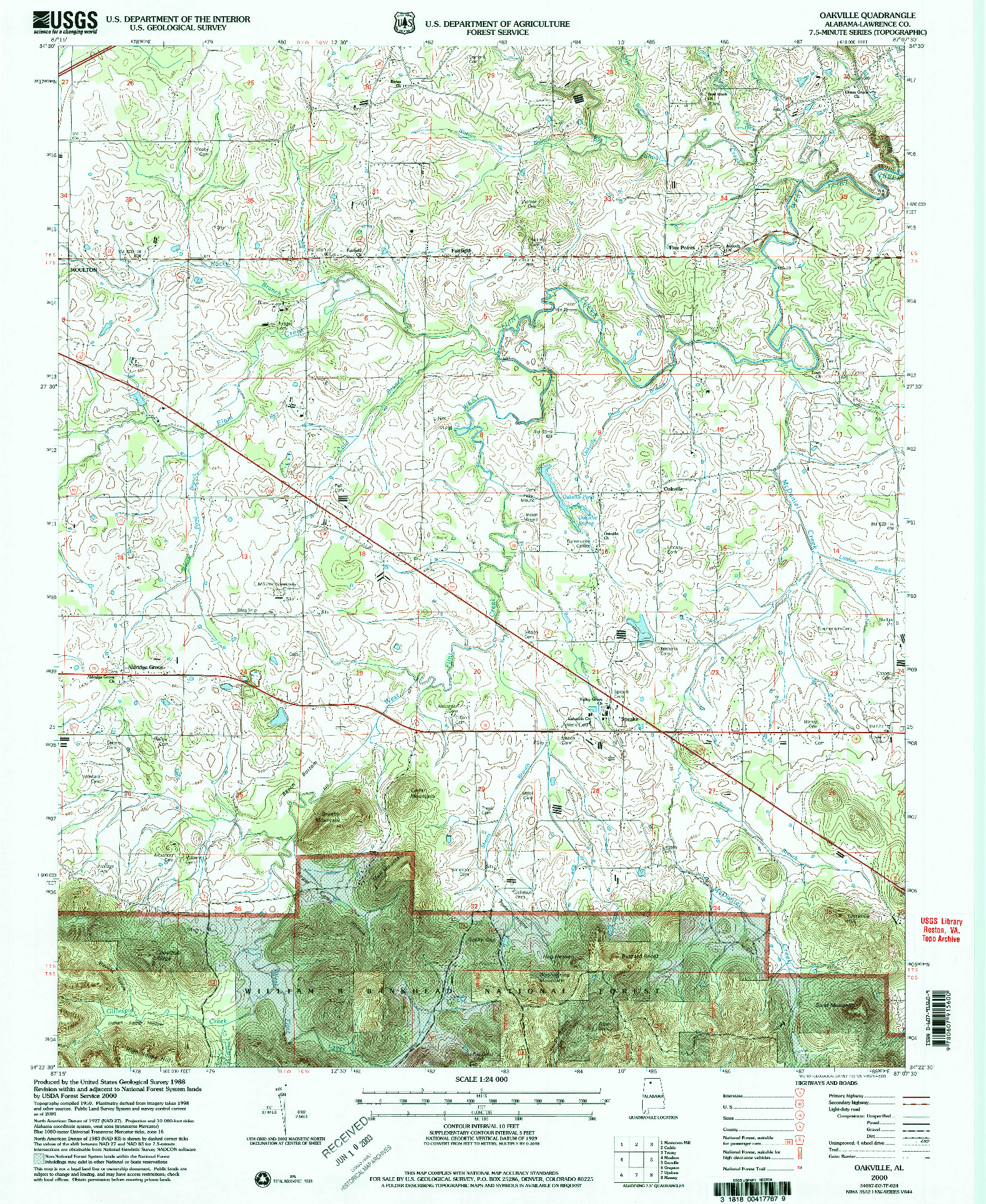 USGS 1:24000-SCALE QUADRANGLE FOR OAKVILLE, AL 2000