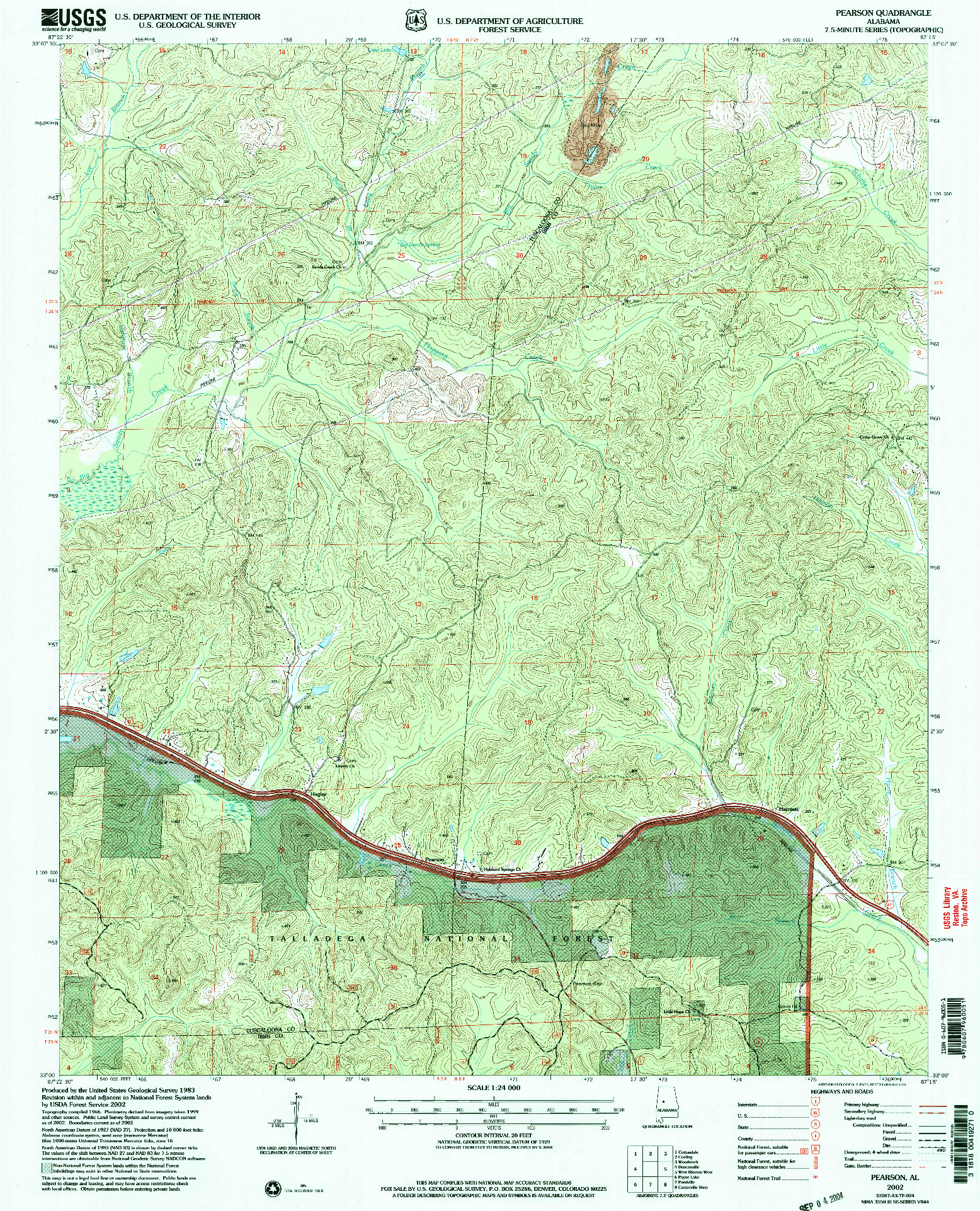 USGS 1:24000-SCALE QUADRANGLE FOR PEARSON, AL 2002
