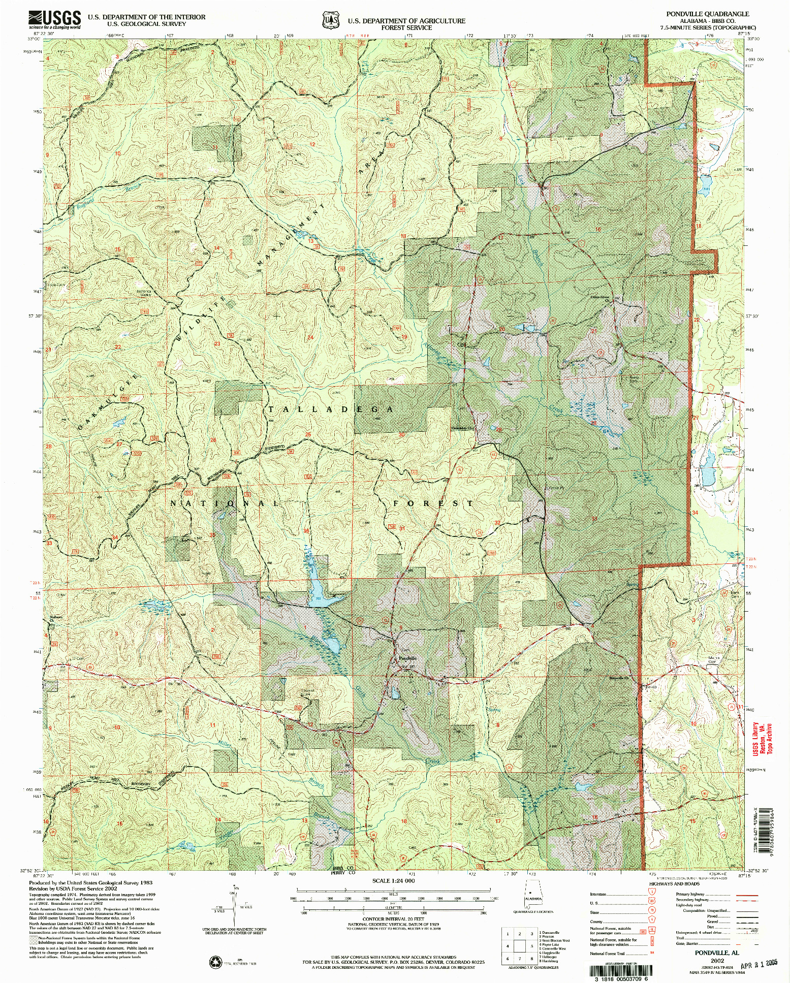 USGS 1:24000-SCALE QUADRANGLE FOR PONDVILLE, AL 2002