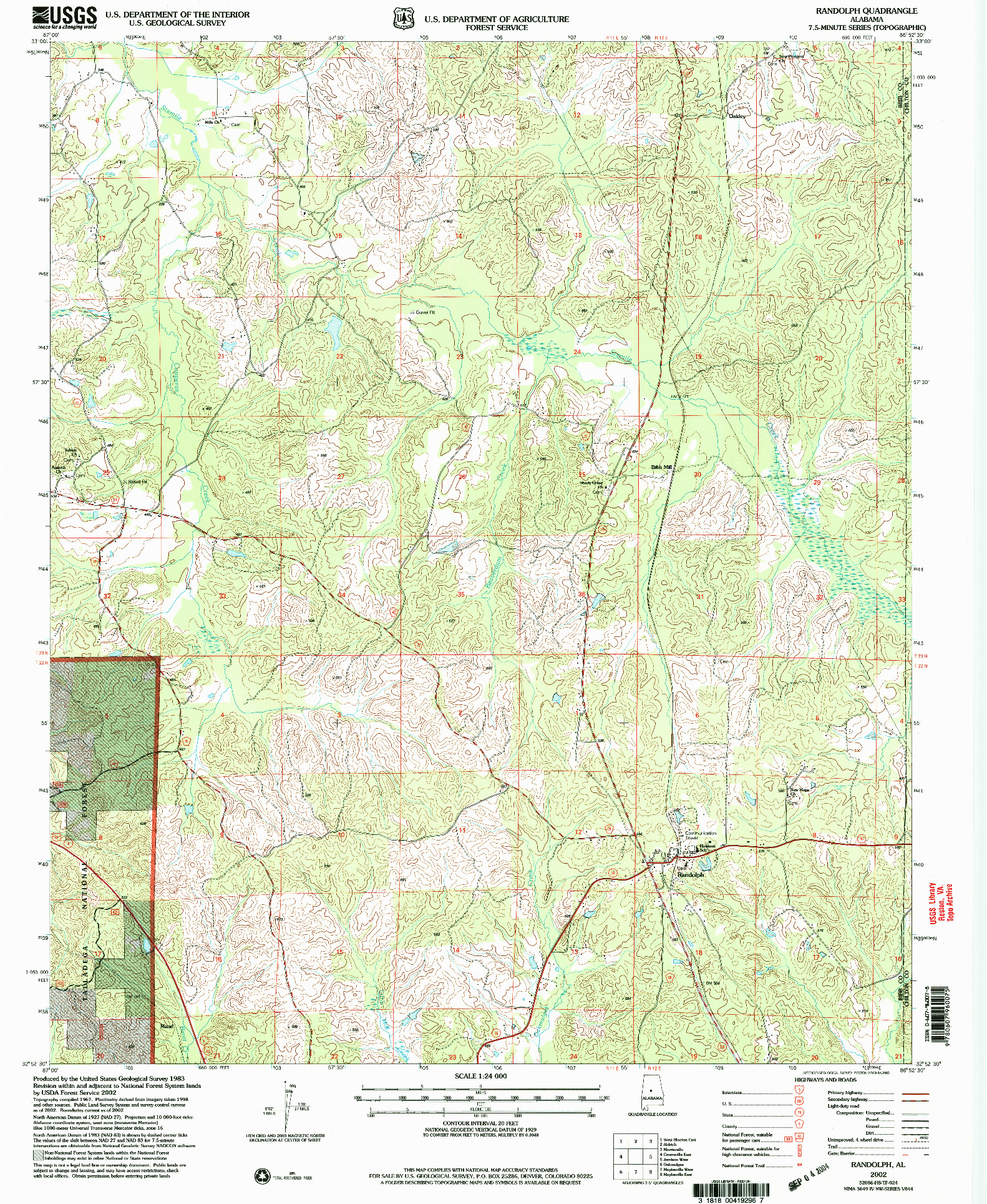 USGS 1:24000-SCALE QUADRANGLE FOR RANDOLPH, AL 2002
