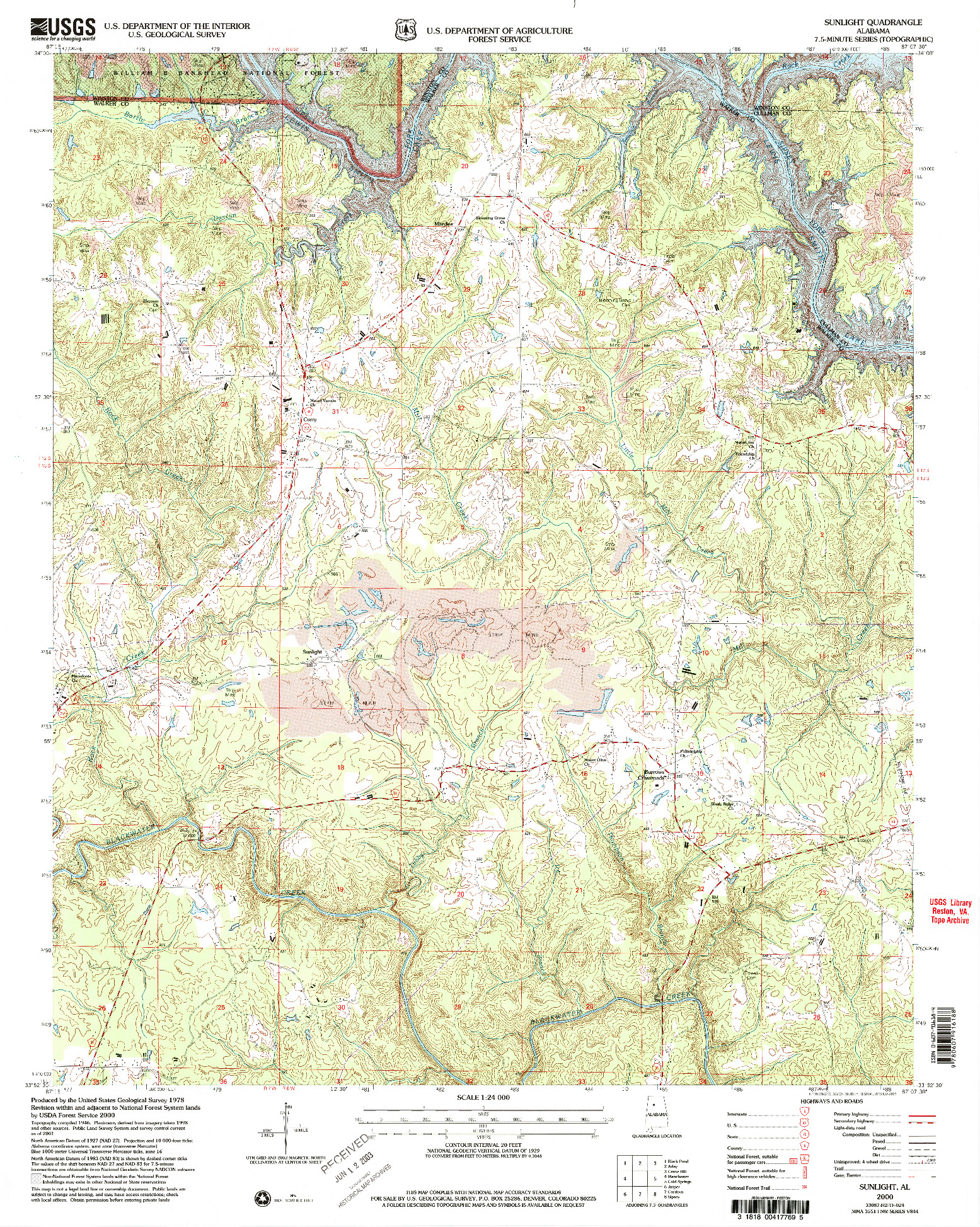 USGS 1:24000-SCALE QUADRANGLE FOR SUNLIGHT, AL 2000