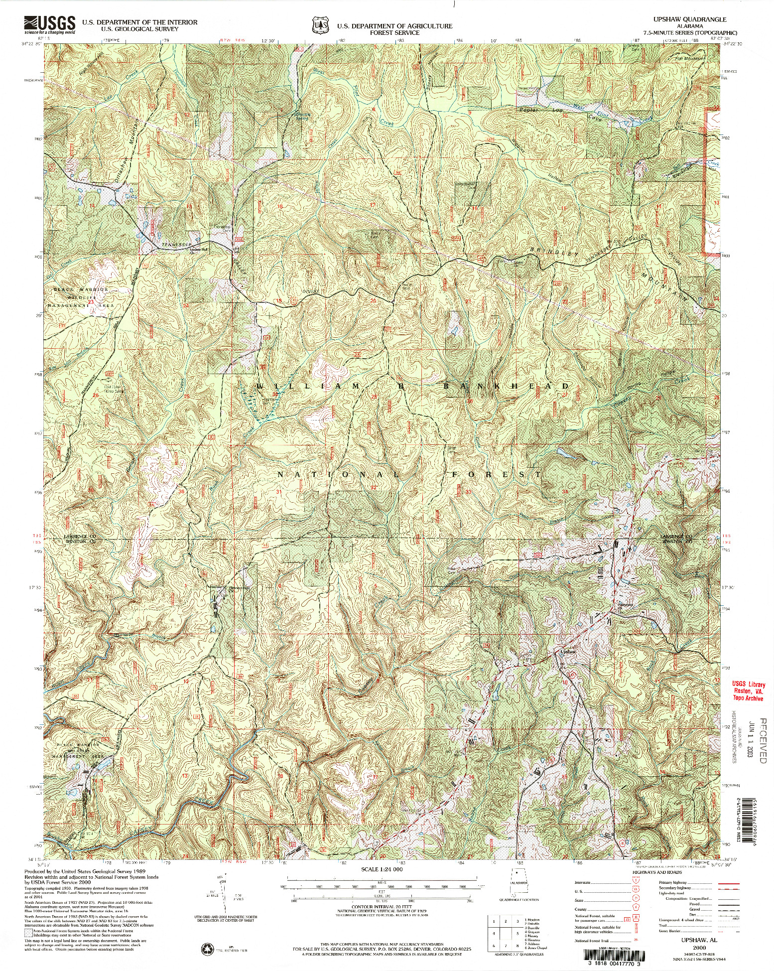 USGS 1:24000-SCALE QUADRANGLE FOR UPSHAW, AL 2000