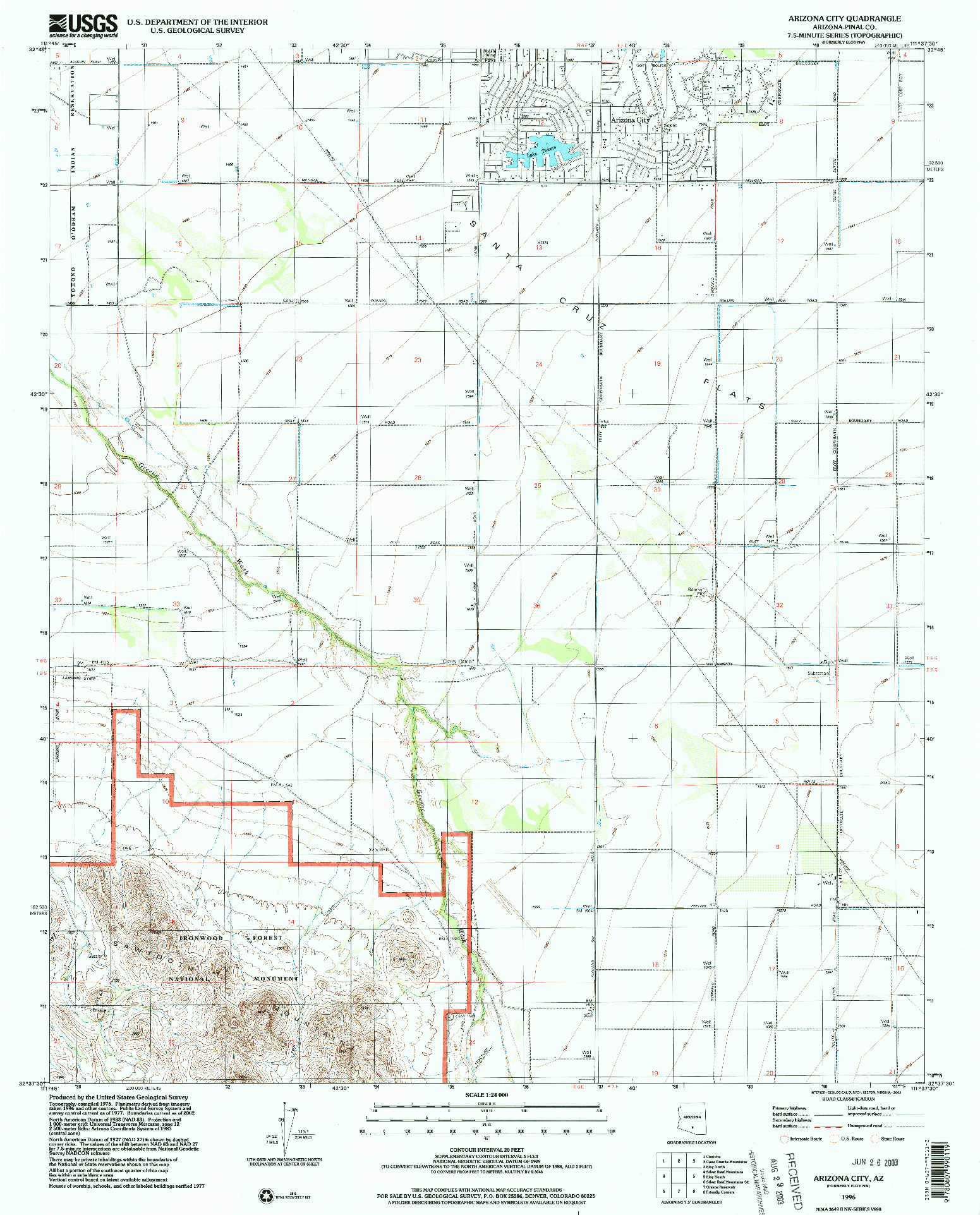USGS 1:24000-SCALE QUADRANGLE FOR ARIZONA CITY, AZ 1996
