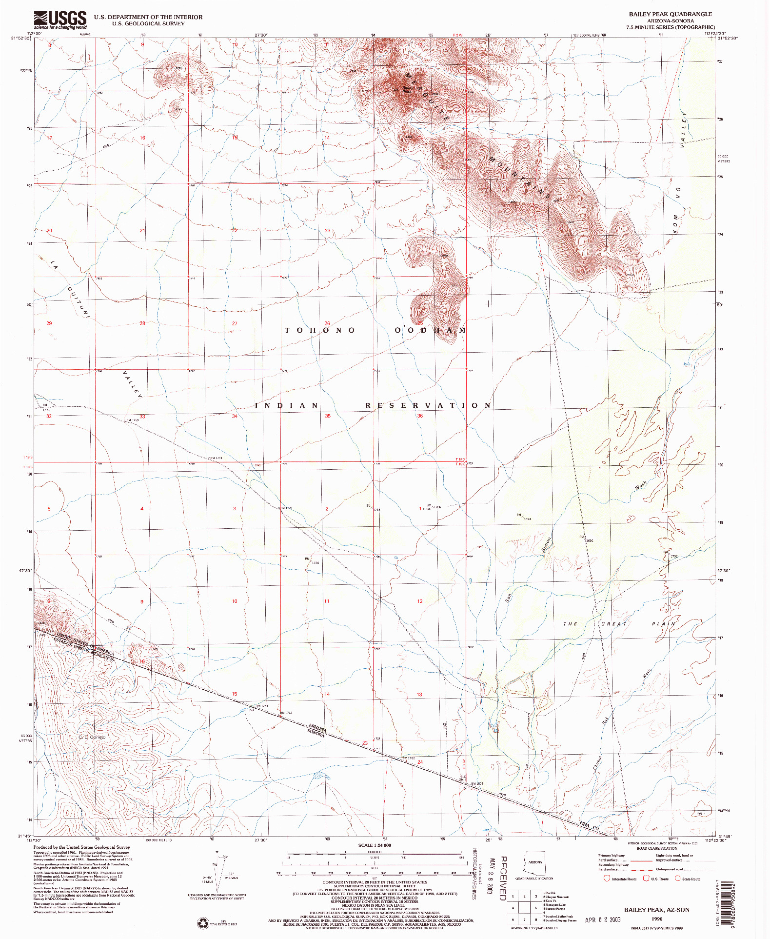 USGS 1:24000-SCALE QUADRANGLE FOR BAILEY PEAK, AZ 1996