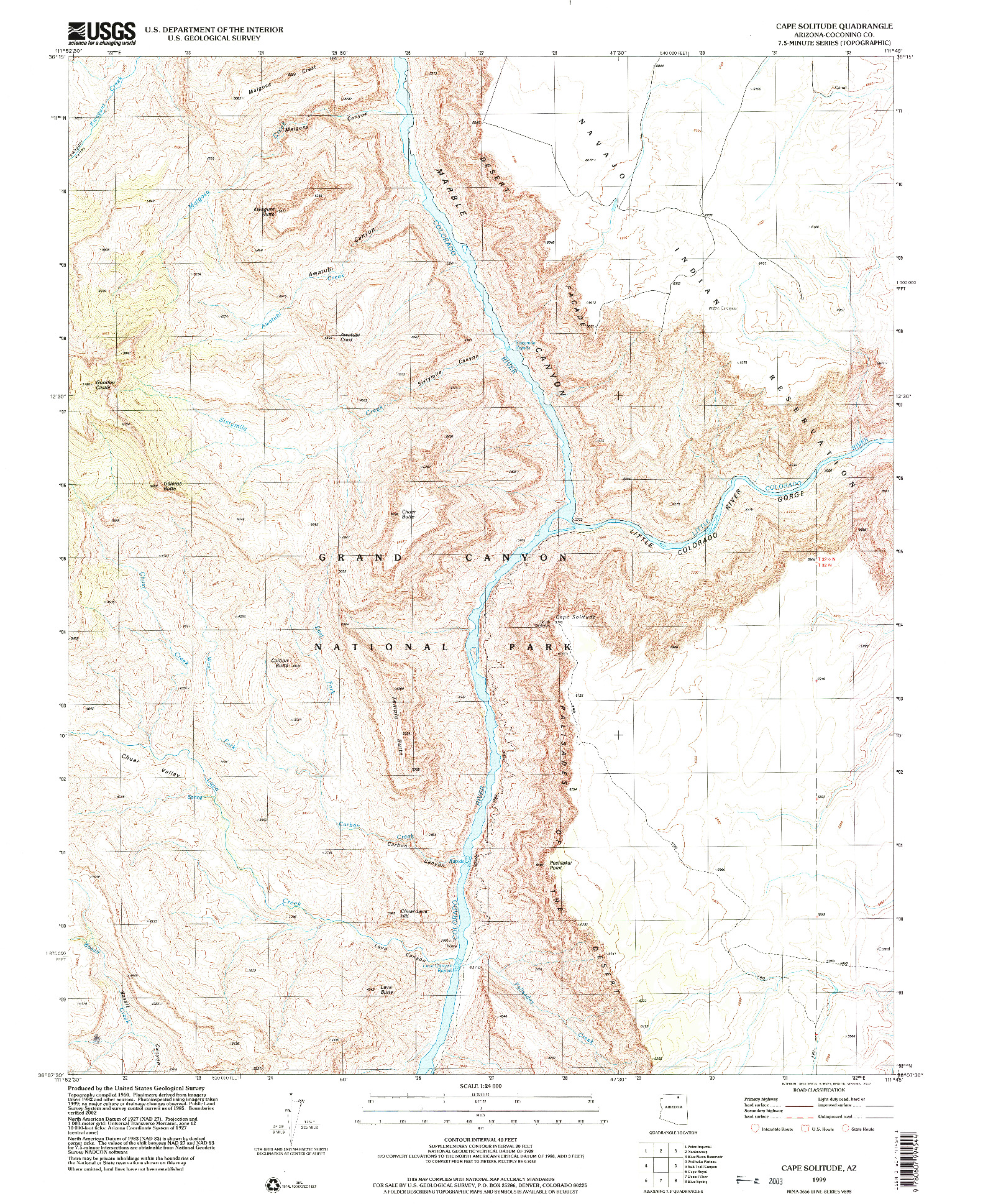USGS 1:24000-SCALE QUADRANGLE FOR CAPE SOLITUDE, AZ 1999