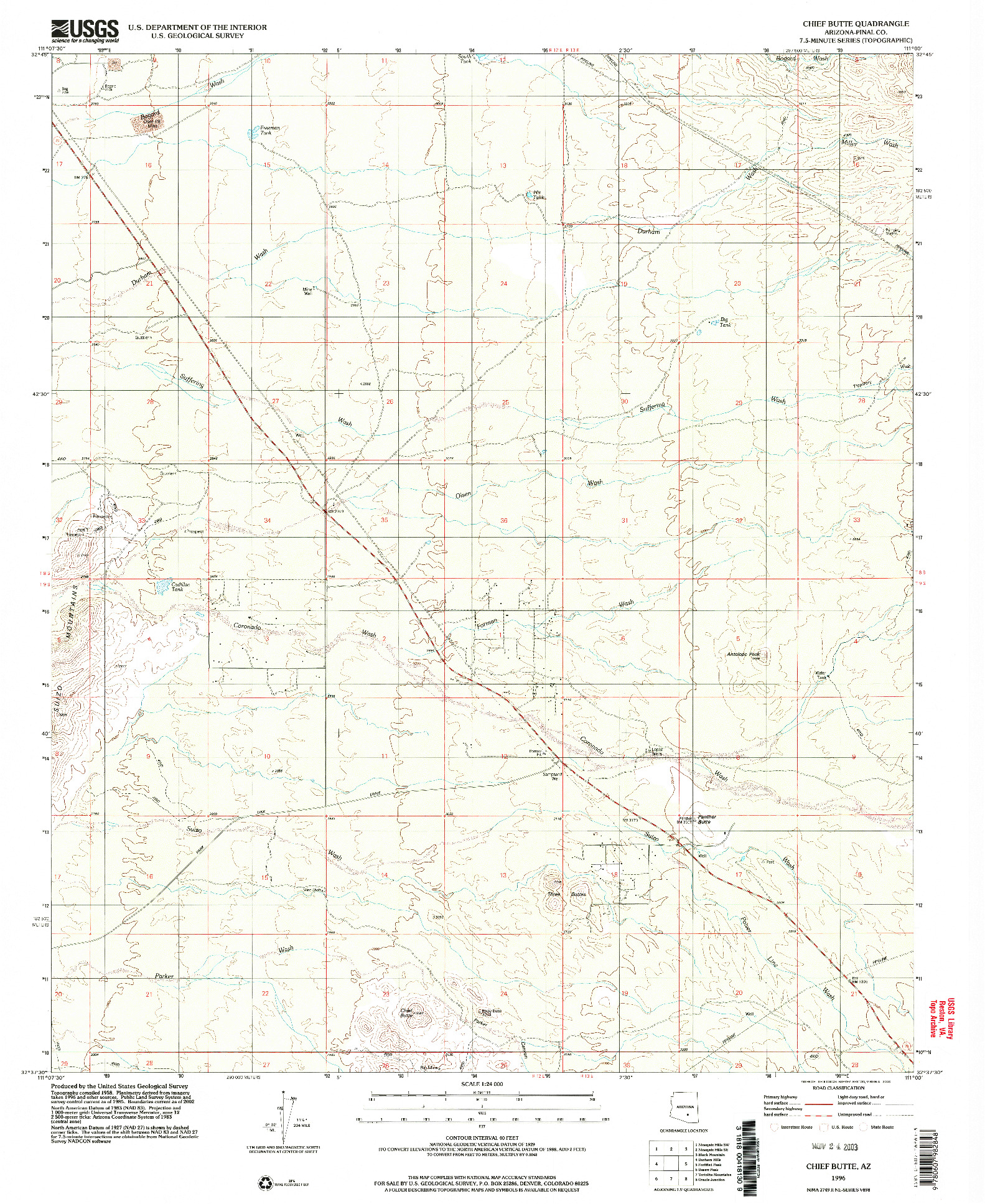 USGS 1:24000-SCALE QUADRANGLE FOR CHIEF BUTTE, AZ 1996