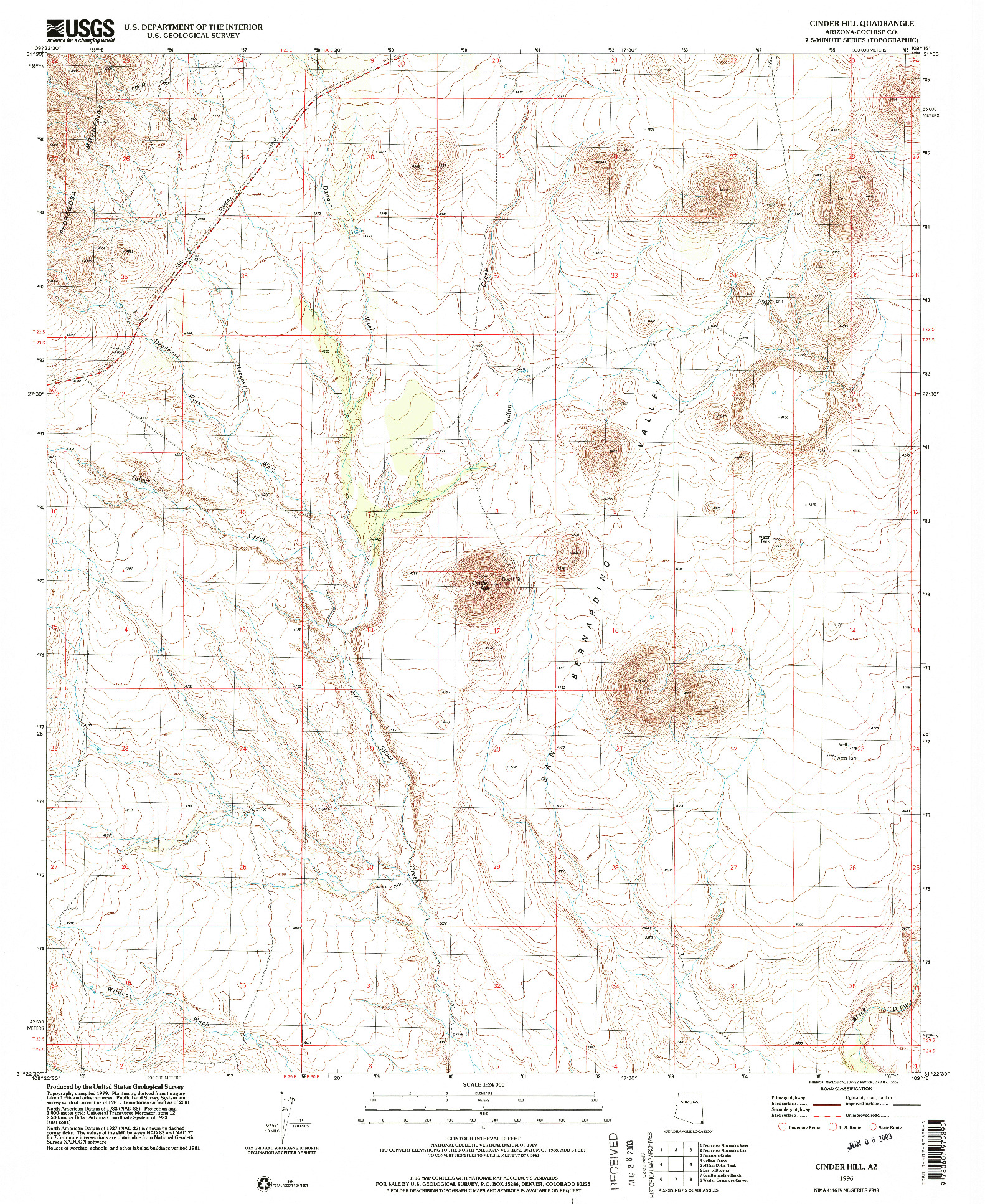 USGS 1:24000-SCALE QUADRANGLE FOR CINDER HILL, AZ 1996