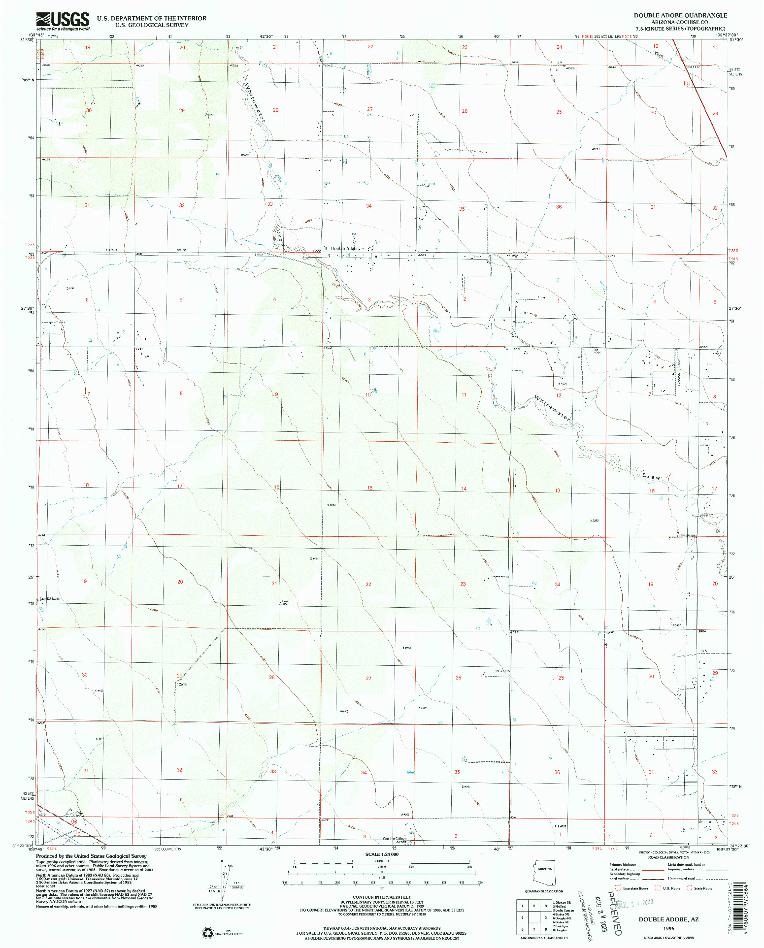 USGS 1:24000-SCALE QUADRANGLE FOR DOUBLE ADOBE, AZ 1996