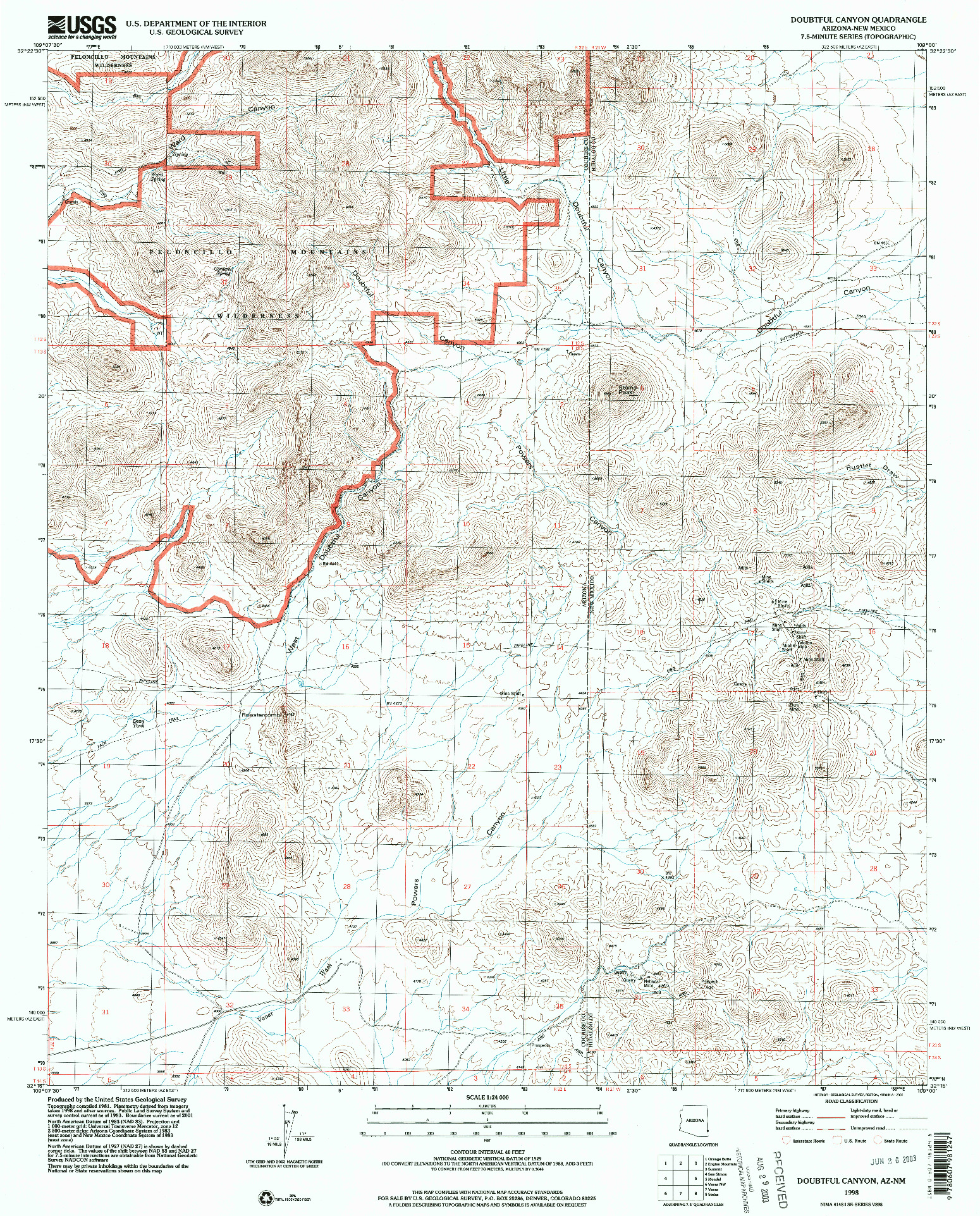 USGS 1:24000-SCALE QUADRANGLE FOR DOUBTFUL CANYON, AZ 1998