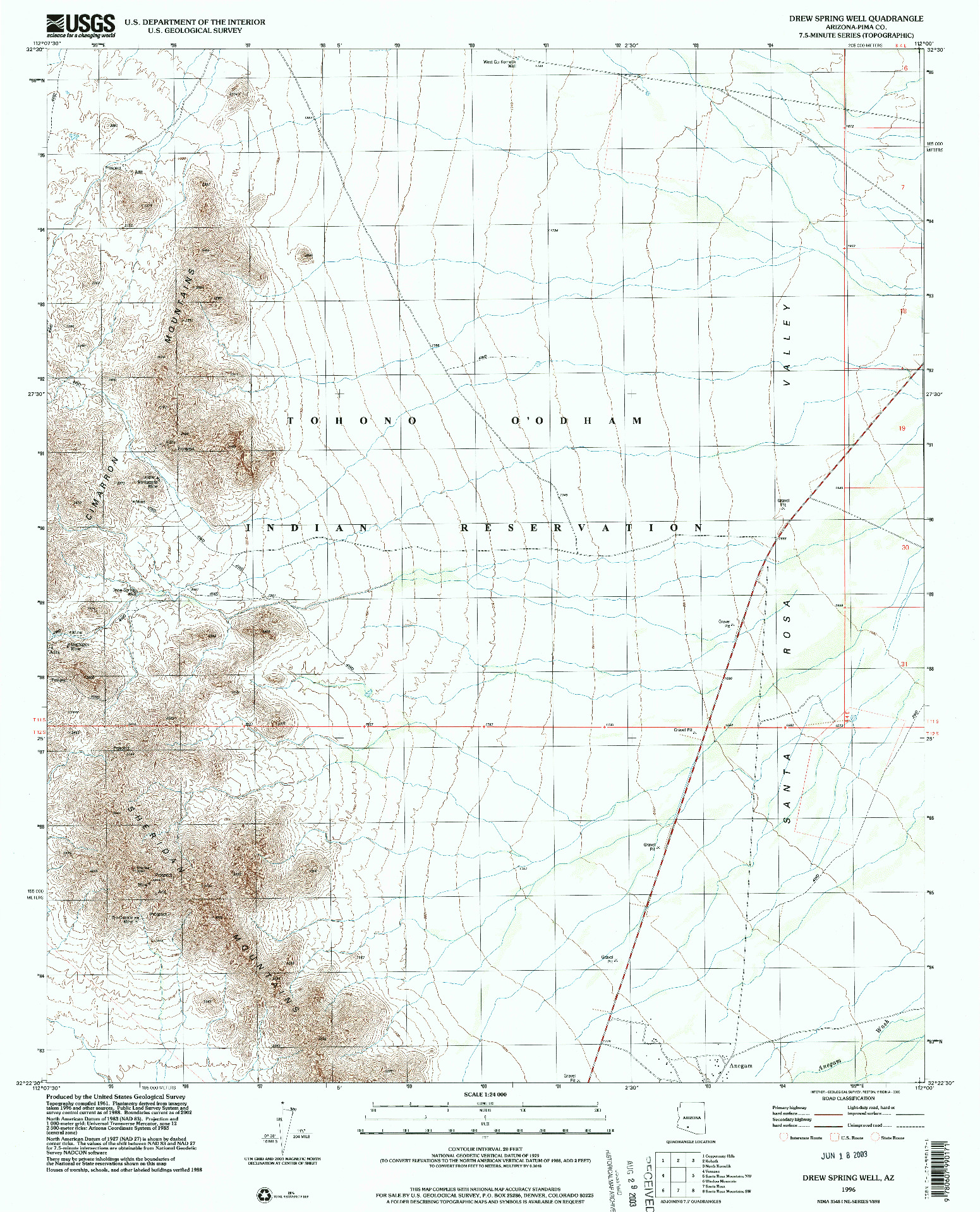 USGS 1:24000-SCALE QUADRANGLE FOR DREW SPRING WELL, AZ 1996