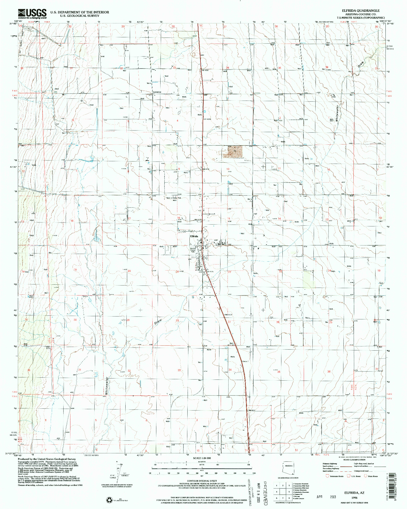 USGS 1:24000-SCALE QUADRANGLE FOR ELFRIDA, AZ 1996