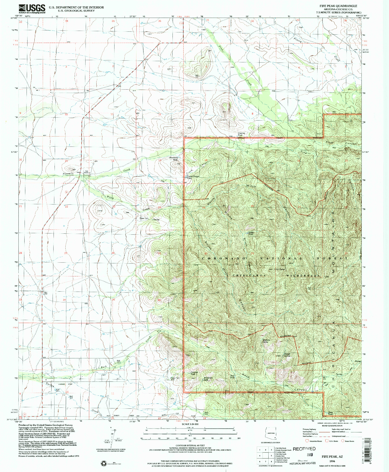 USGS 1:24000-SCALE QUADRANGLE FOR FIFE PEAK, AZ 1996