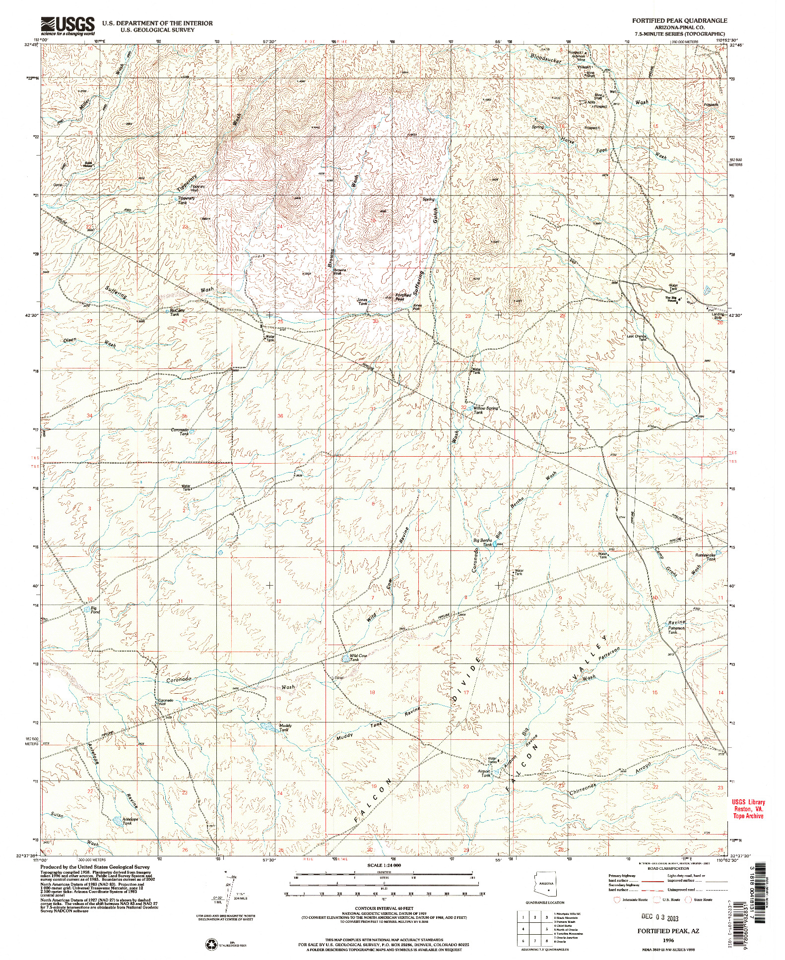 USGS 1:24000-SCALE QUADRANGLE FOR FORTIFIED PEAK, AZ 1996