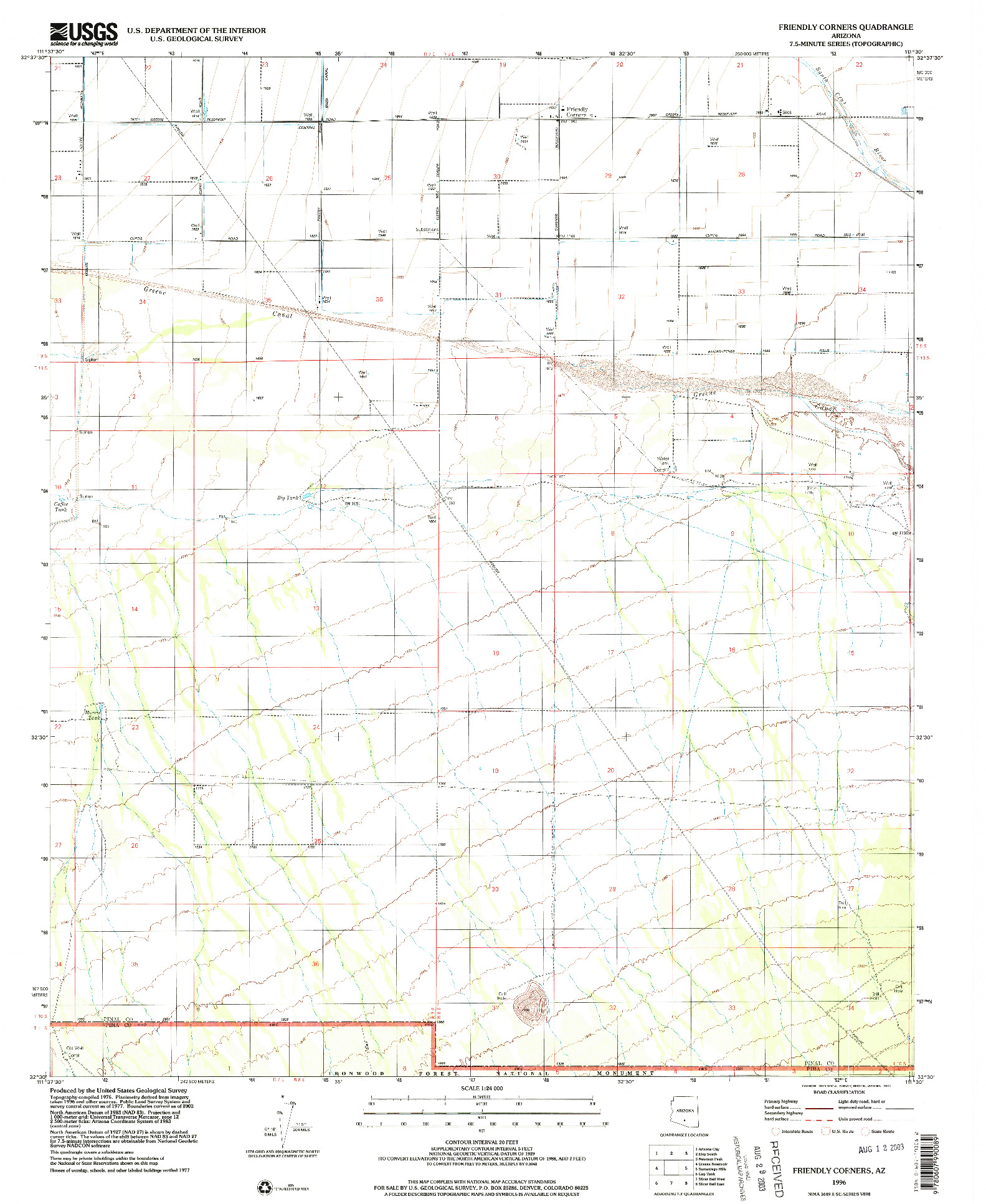 USGS 1:24000-SCALE QUADRANGLE FOR FRIENDLY CORNERS, AZ 1996