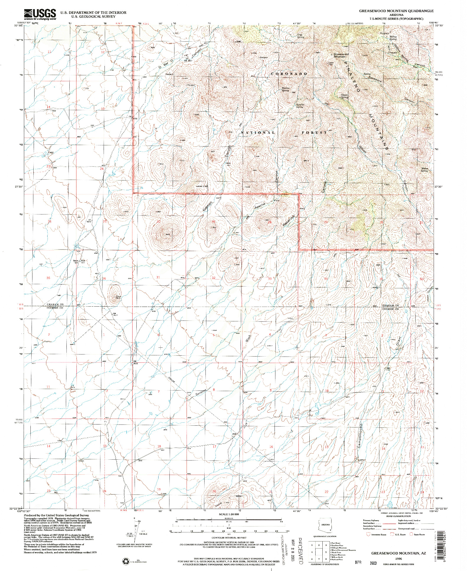 USGS 1:24000-SCALE QUADRANGLE FOR GREASEWOOD MOUNTAIN, AZ 1996