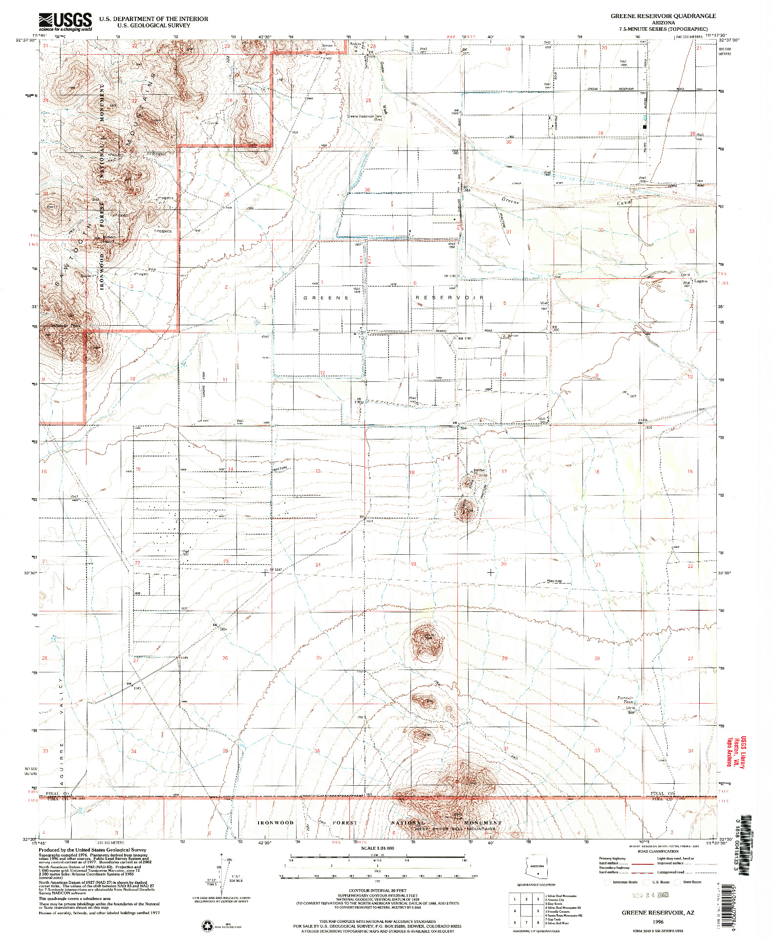 USGS 1:24000-SCALE QUADRANGLE FOR GREENE RESERVOIR, AZ 1996