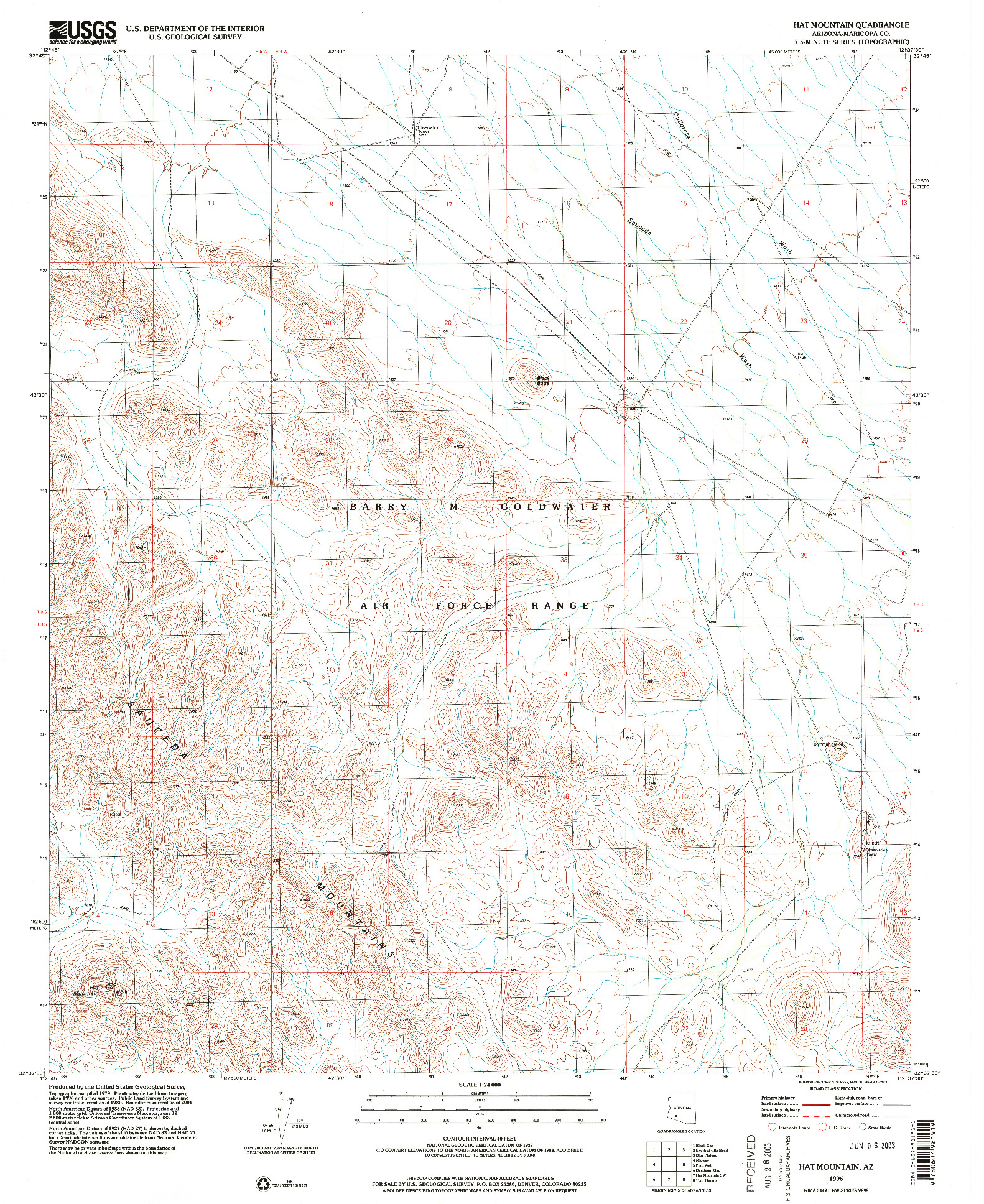 USGS 1:24000-SCALE QUADRANGLE FOR HAT MOUNTAIN, AZ 1996