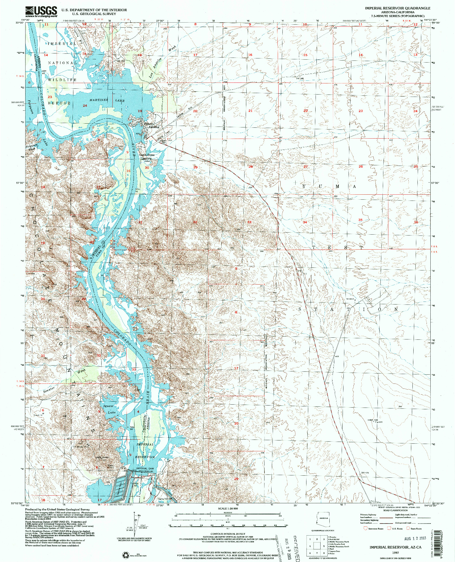 USGS 1:24000-SCALE QUADRANGLE FOR IMPERIAL RESERVOIR, AZ 1997