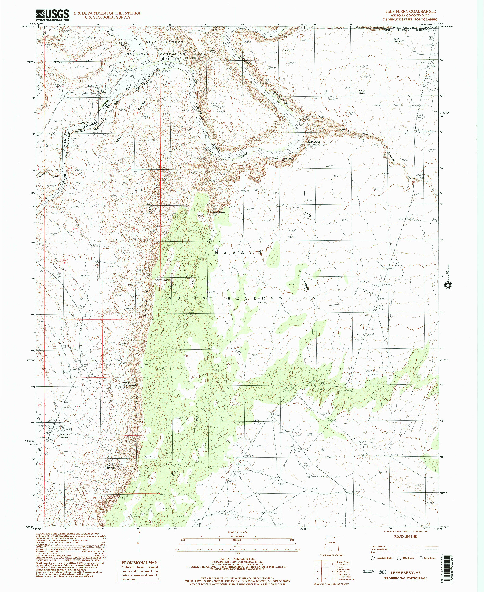 USGS 1:24000-SCALE QUADRANGLE FOR LEES FERRY, AZ 1999