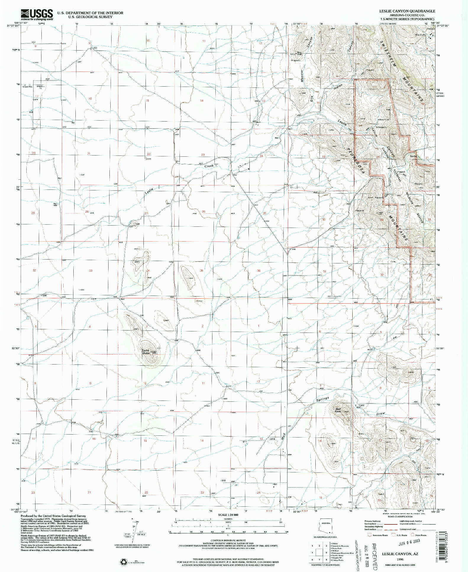 USGS 1:24000-SCALE QUADRANGLE FOR LESLIE CANYON, AZ 1996