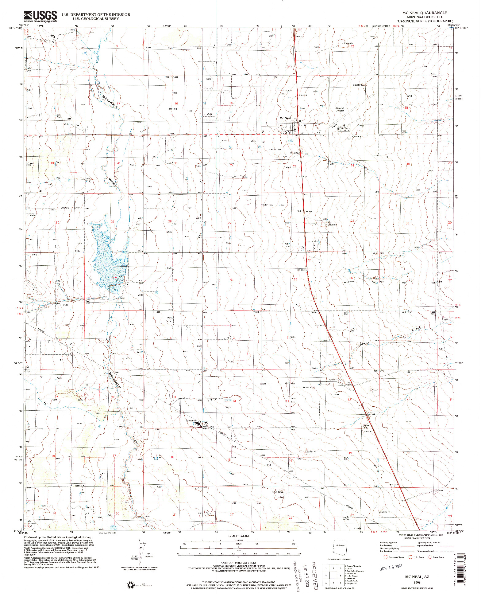 USGS 1:24000-SCALE QUADRANGLE FOR MCNEAL, AZ 1996