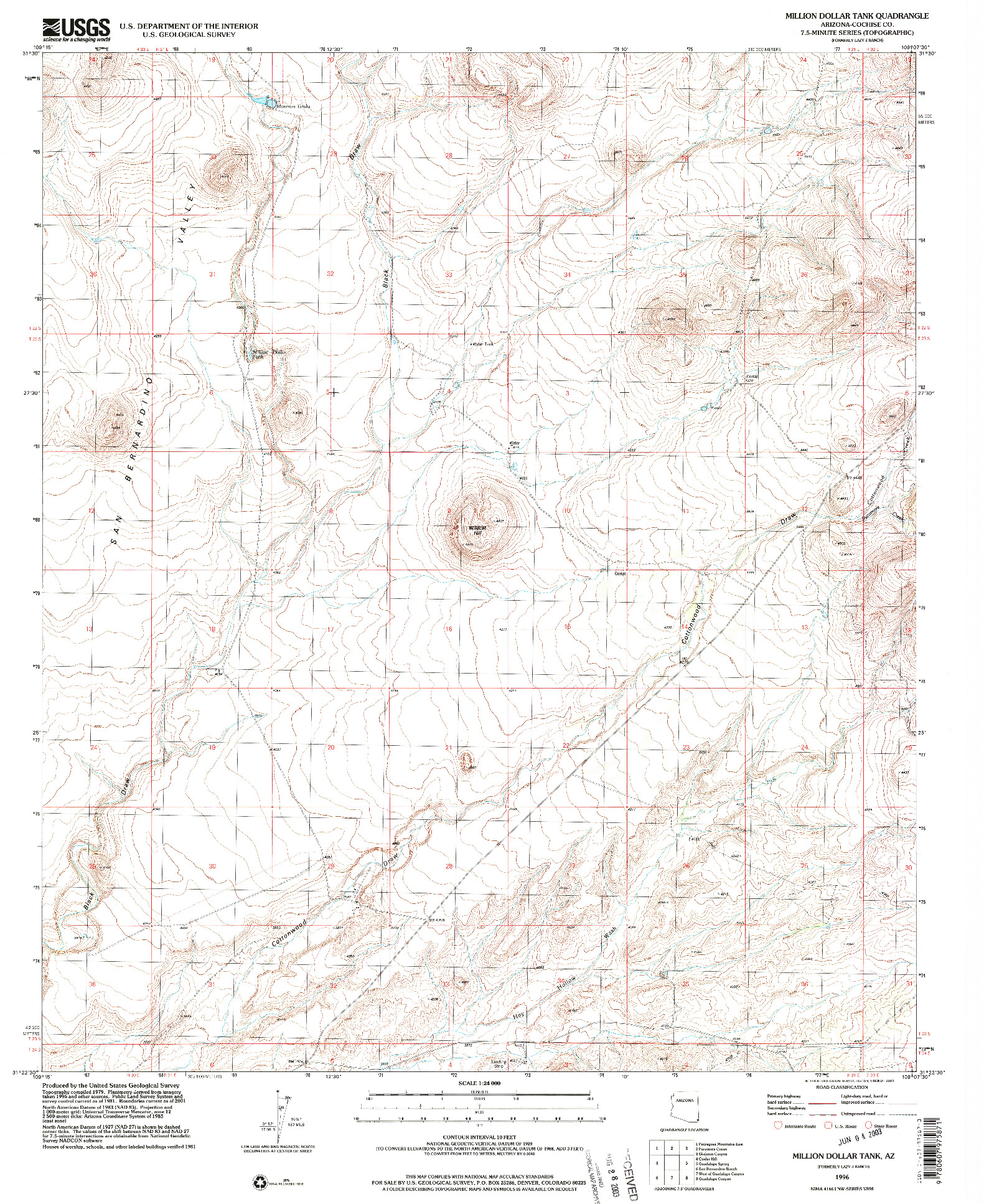USGS 1:24000-SCALE QUADRANGLE FOR MILLION DOLLAR TANK, AZ 1996