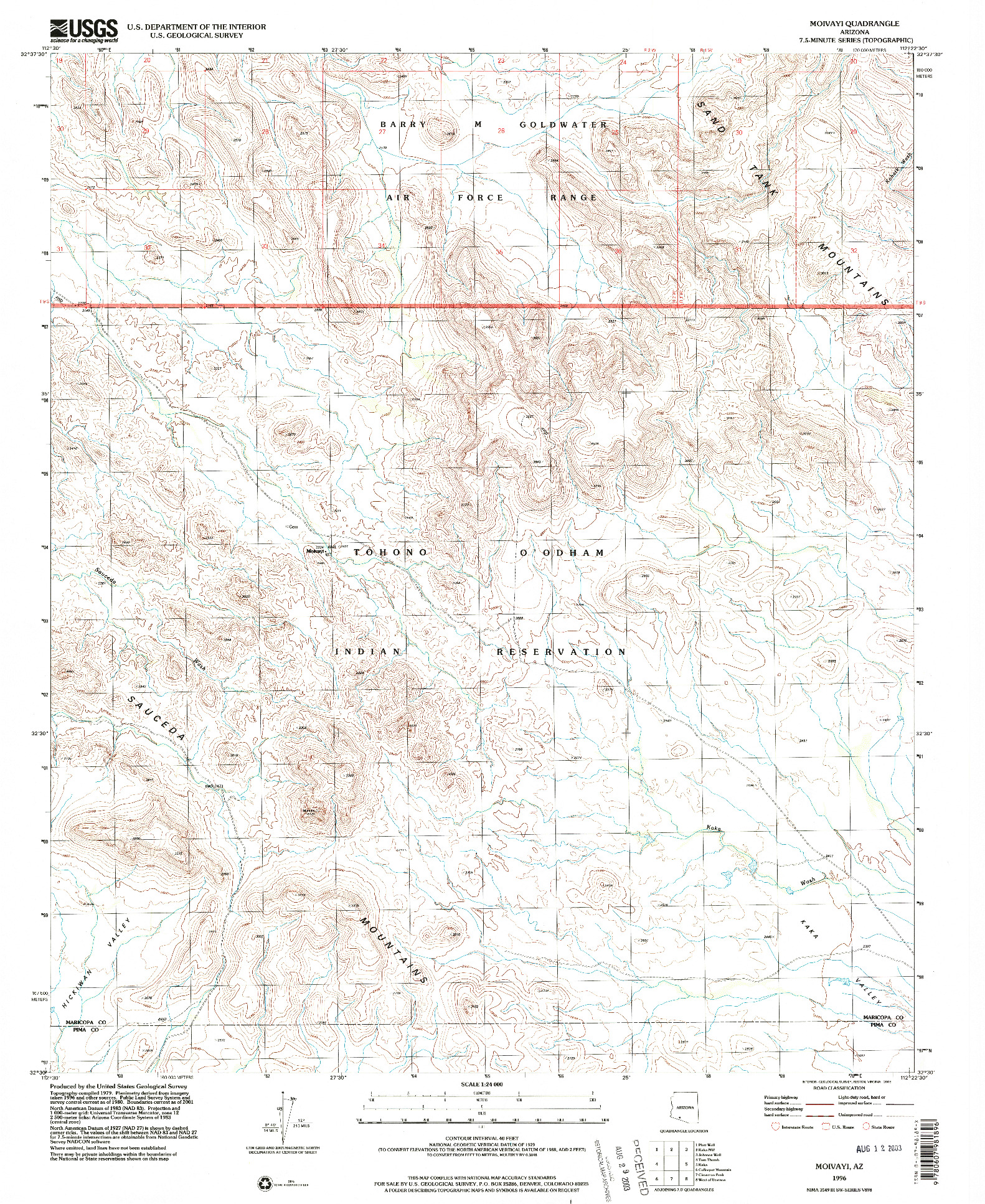 USGS 1:24000-SCALE QUADRANGLE FOR MOIVAYI, AZ 1996