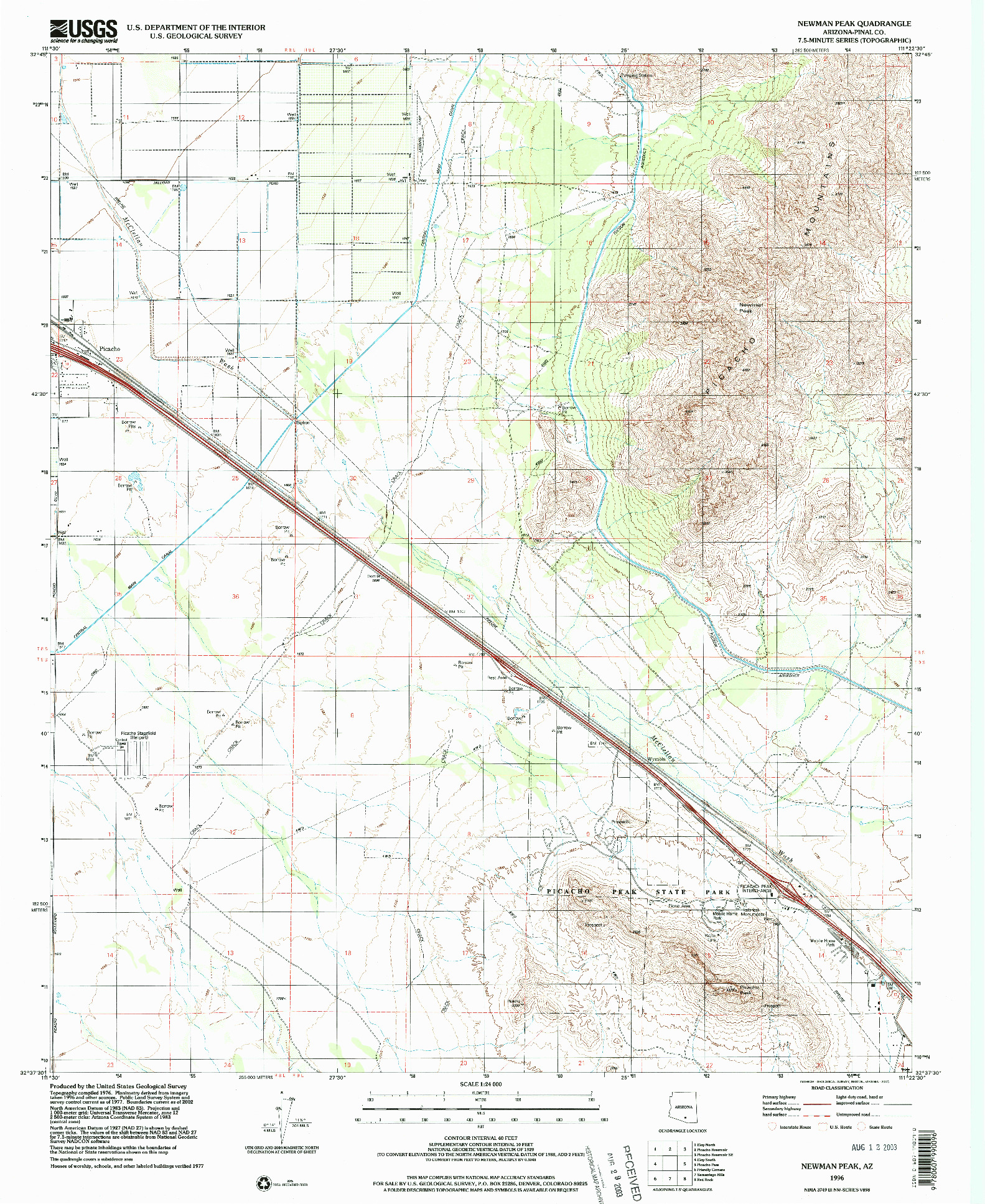 USGS 1:24000-SCALE QUADRANGLE FOR NEWMAN PEAK, AZ 1996