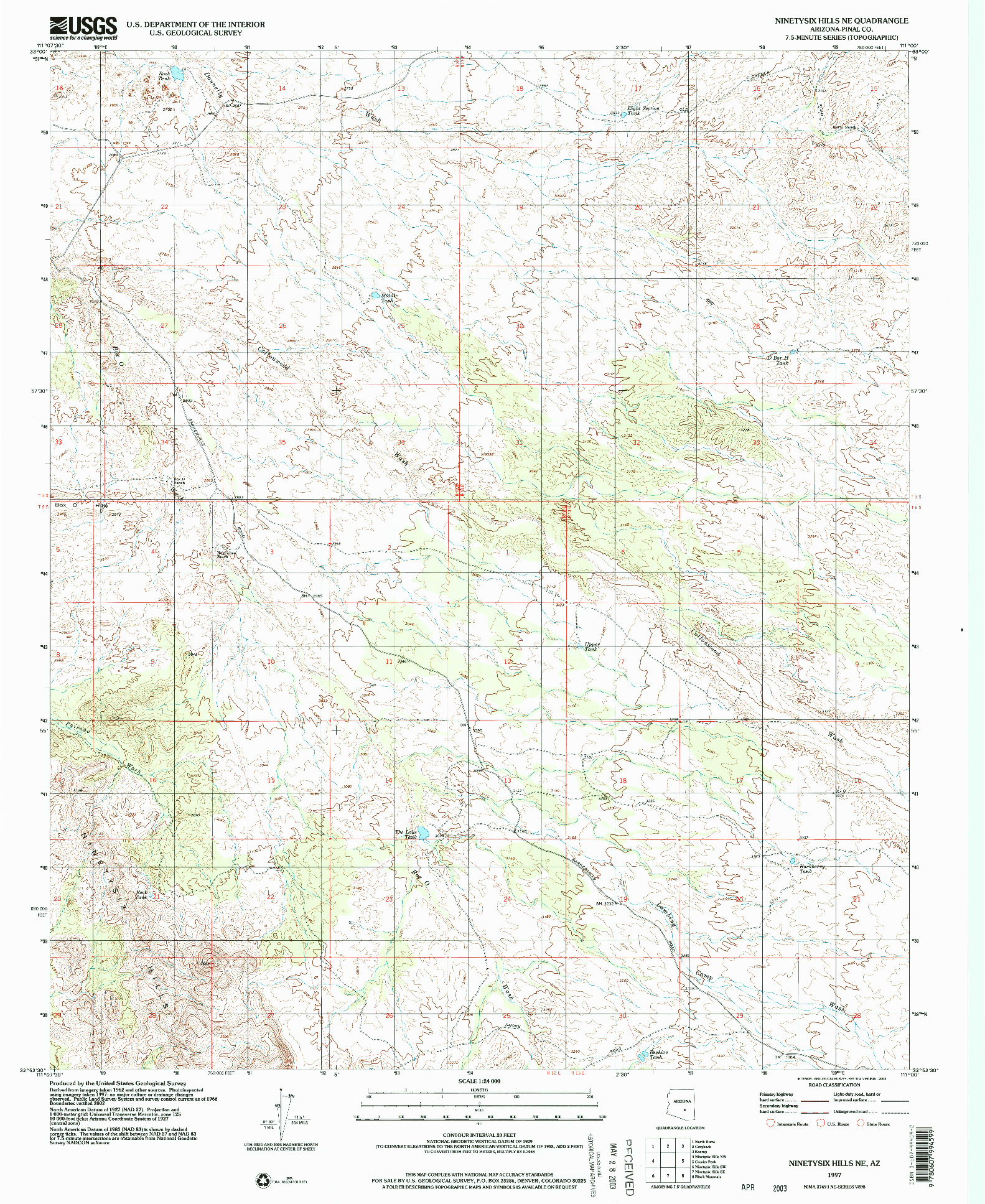 USGS 1:24000-SCALE QUADRANGLE FOR NINETYSIX HILLS NE, AZ 1997
