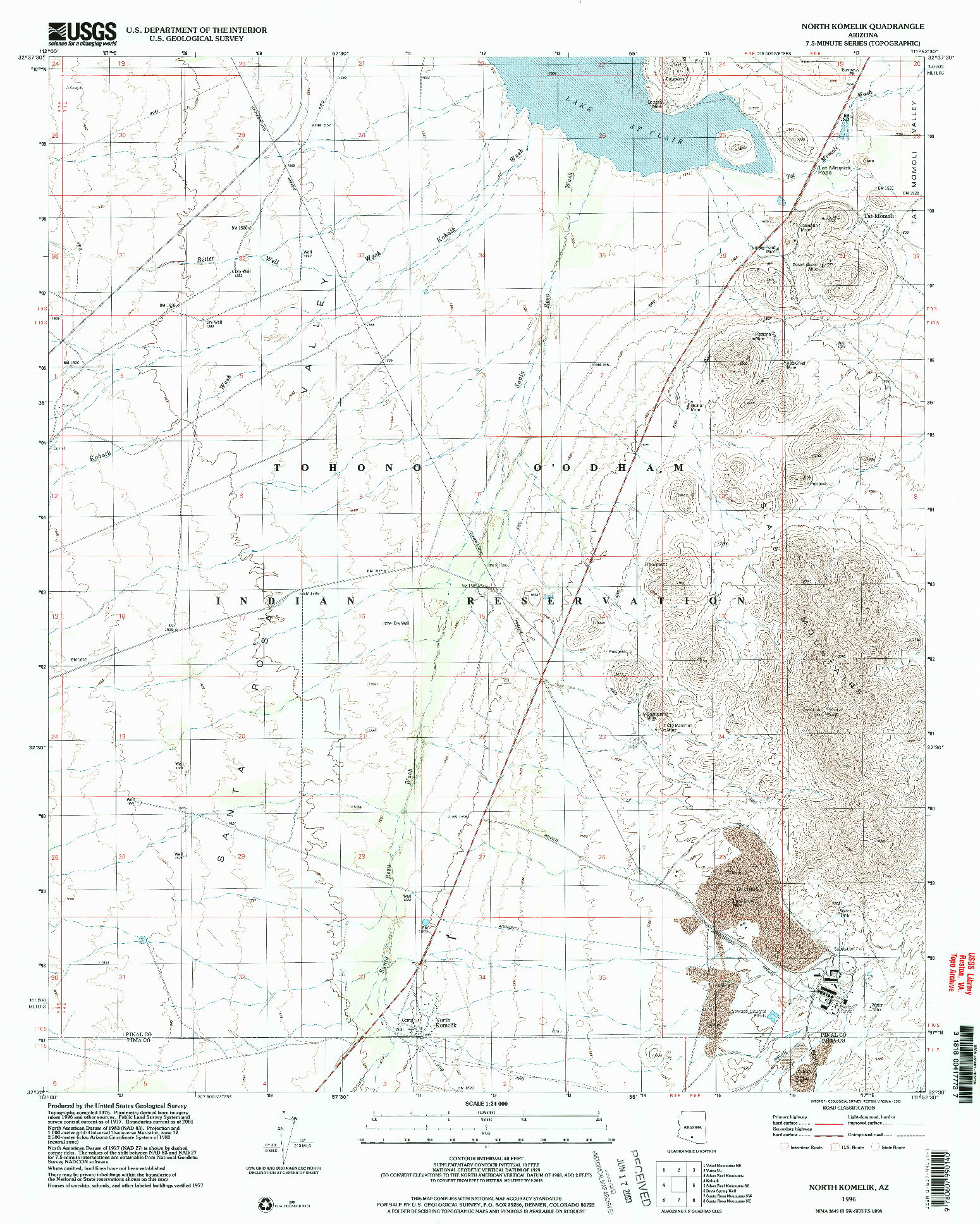 USGS 1:24000-SCALE QUADRANGLE FOR NORTH KOMELIK, AZ 1996