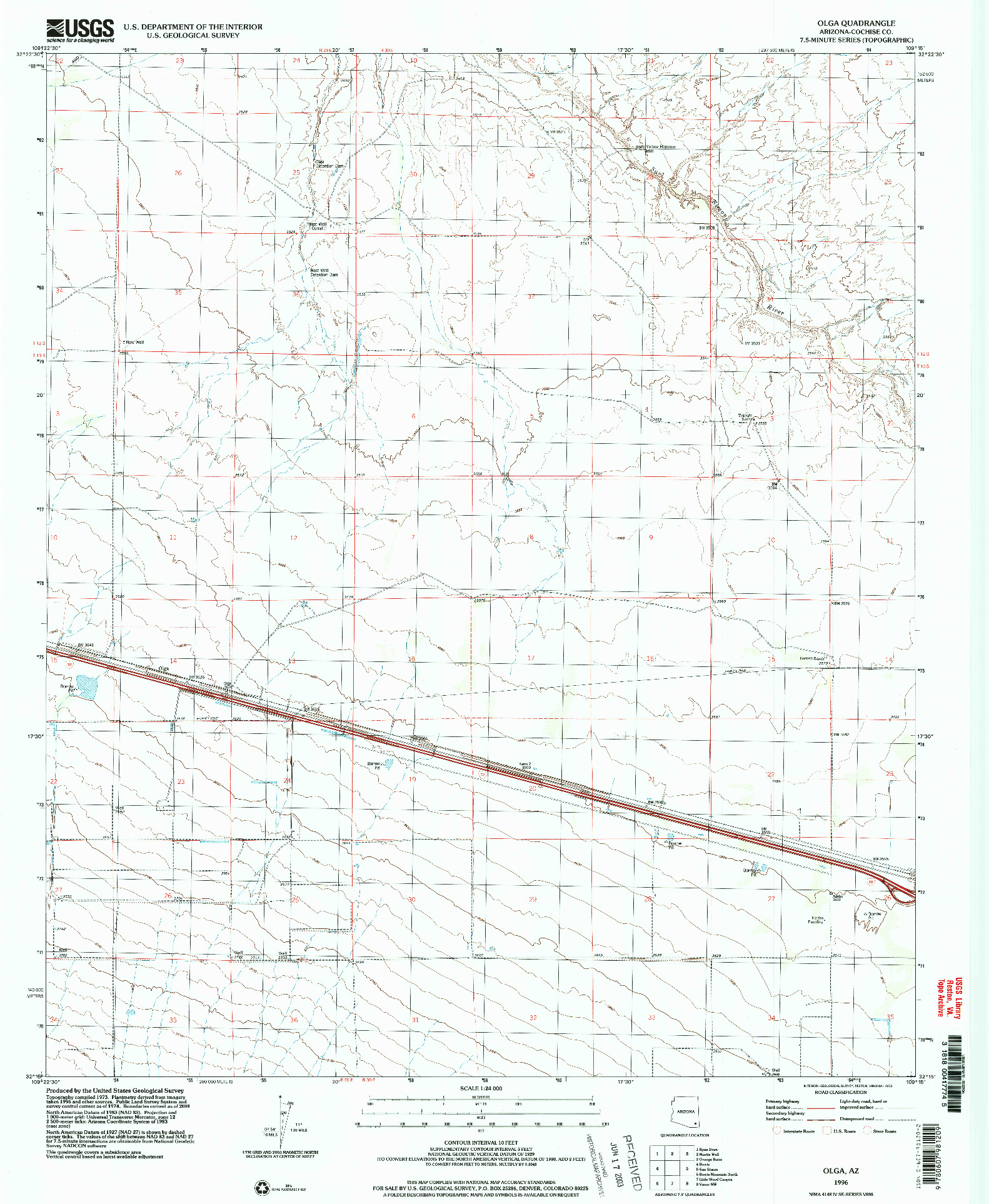 USGS 1:24000-SCALE QUADRANGLE FOR OLGA, AZ 1996