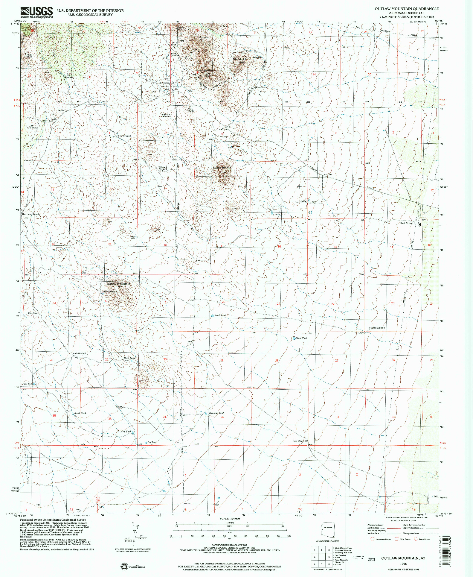 USGS 1:24000-SCALE QUADRANGLE FOR OUTLAW MOUNTAIN, AZ 1996