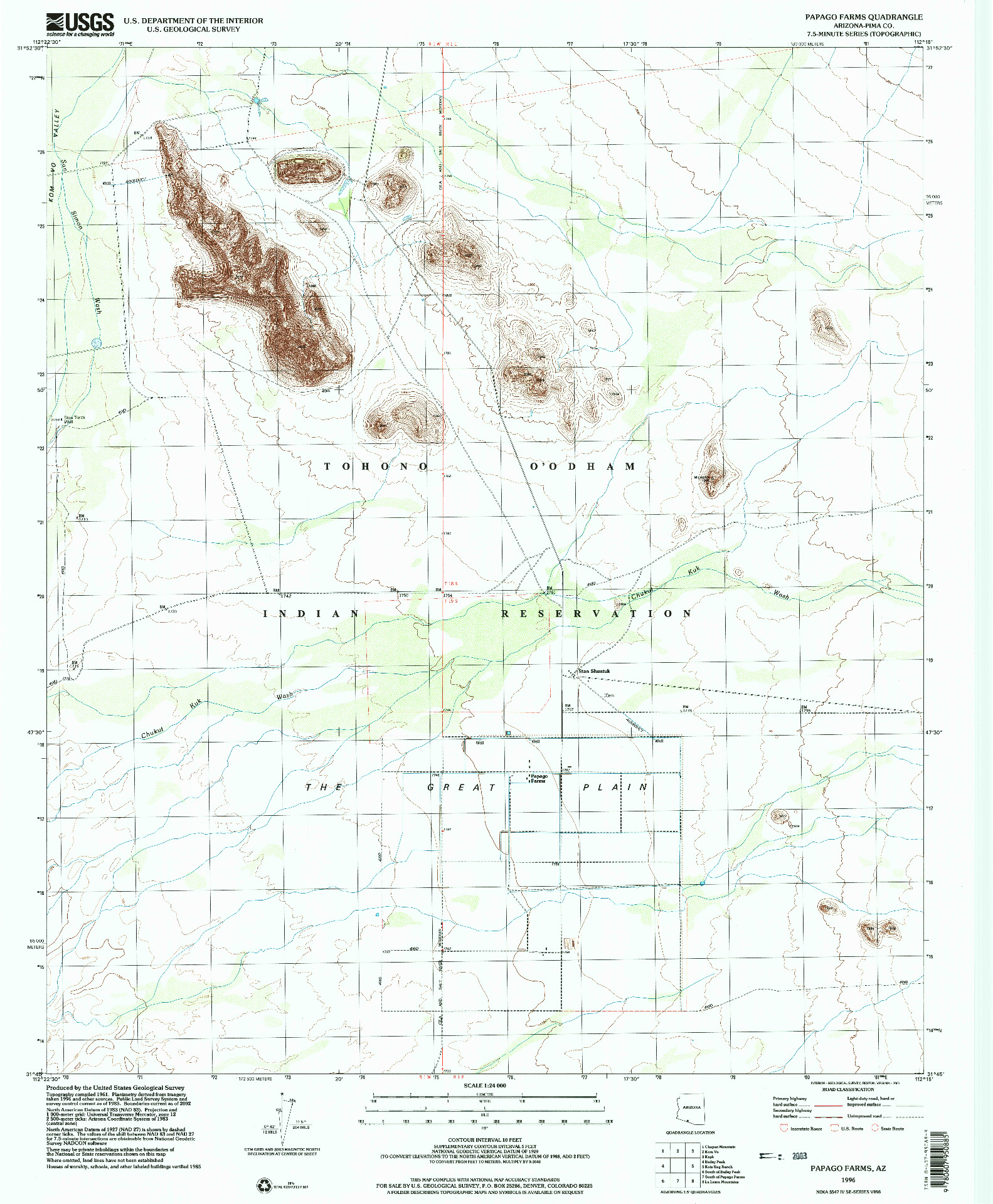 USGS 1:24000-SCALE QUADRANGLE FOR PAPAGO FARMS, AZ 1996