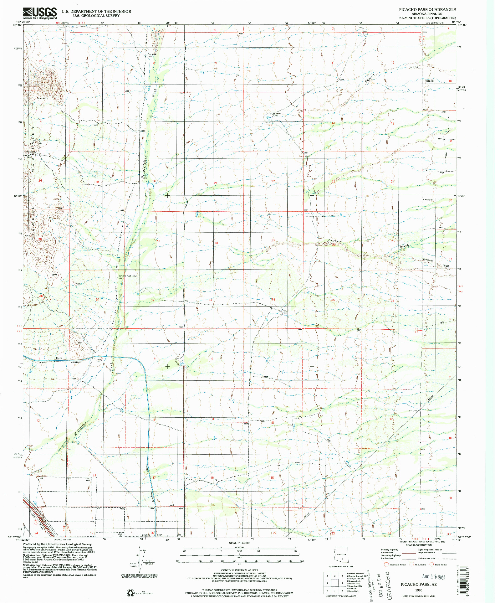 USGS 1:24000-SCALE QUADRANGLE FOR PICACHO PASS, AZ 1996
