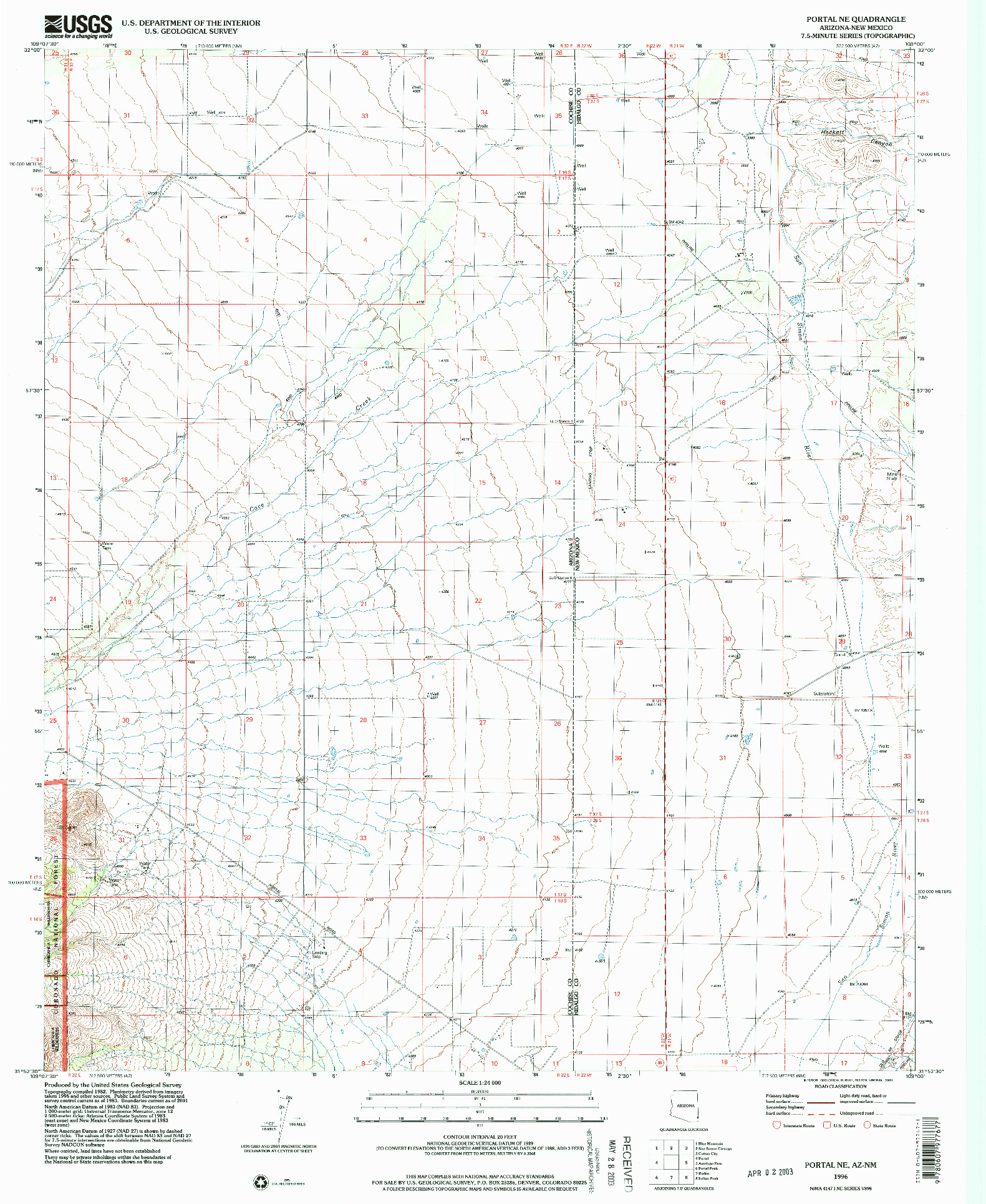 USGS 1:24000-SCALE QUADRANGLE FOR PORTAL NE, AZ 1996