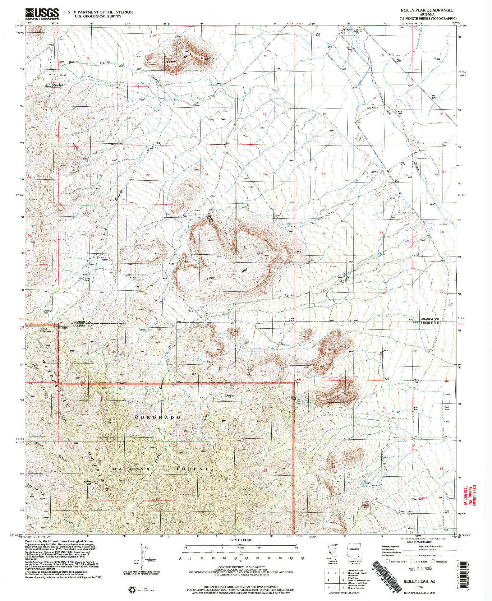 USGS 1:24000-SCALE QUADRANGLE FOR REILEY PEAK, AZ 1996