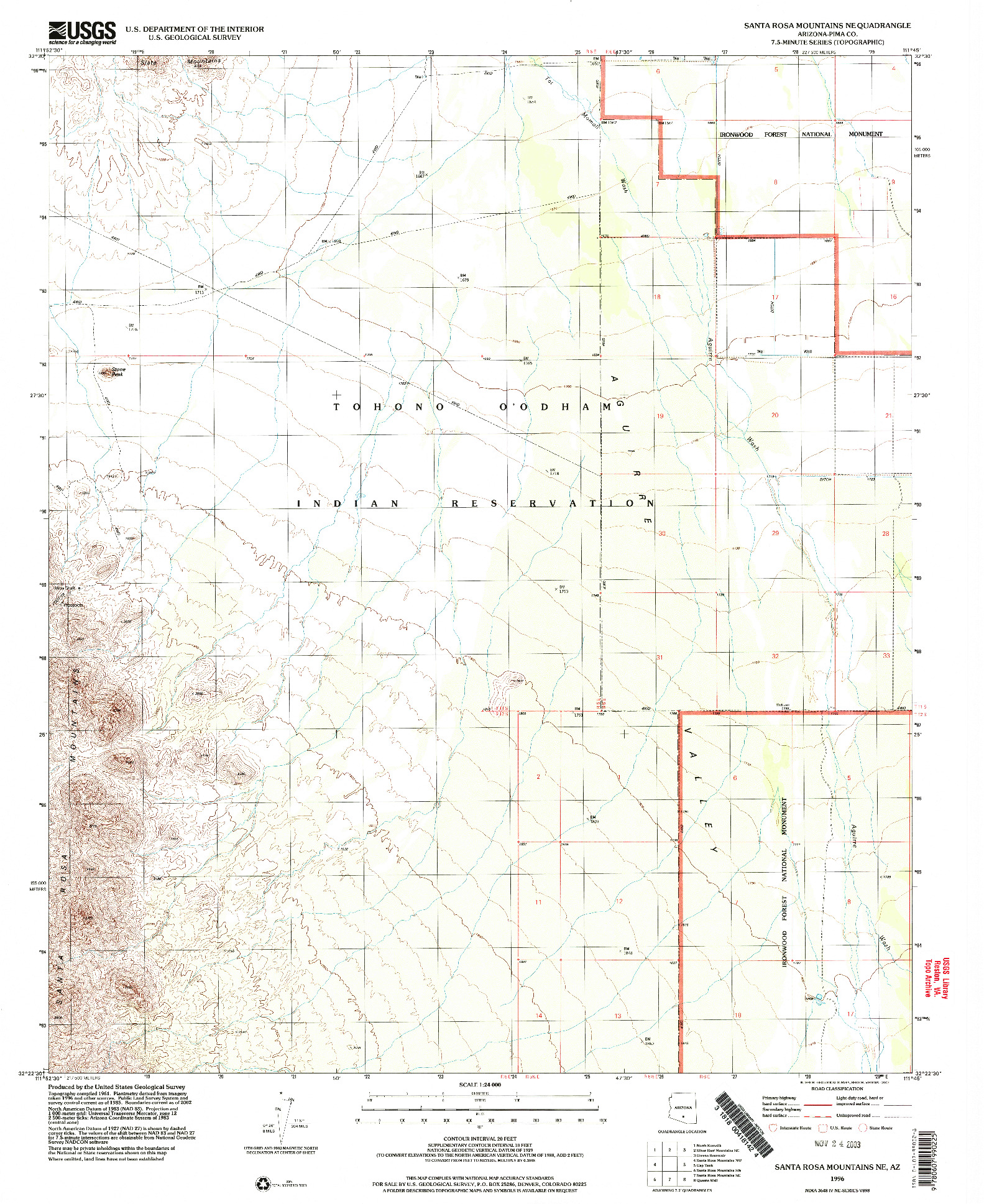 USGS 1:24000-SCALE QUADRANGLE FOR SANTA ROSA MOUNTAINS NE, AZ 1996