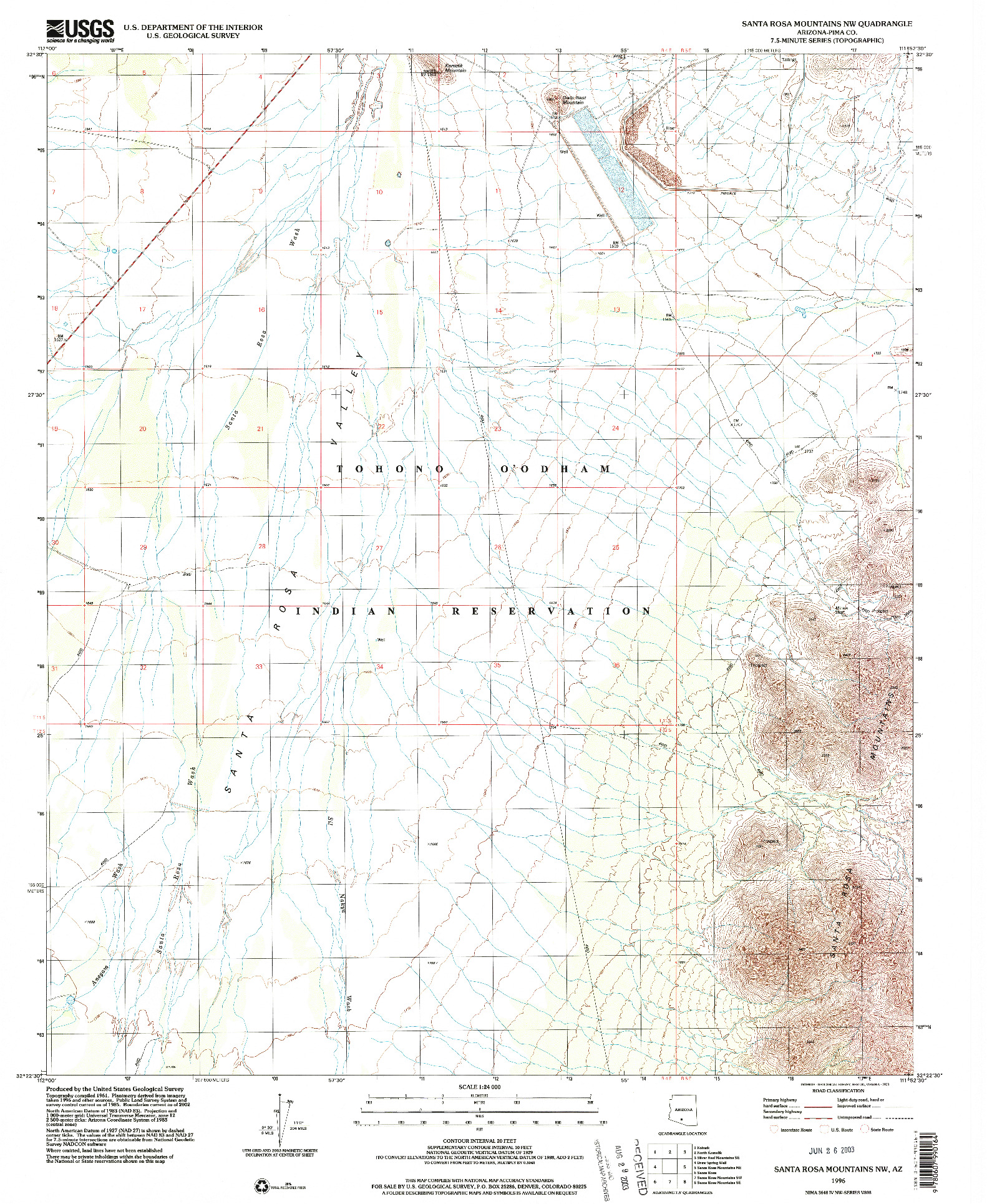 USGS 1:24000-SCALE QUADRANGLE FOR SANTA ROSA MOUNTAINS NW, AZ 1996