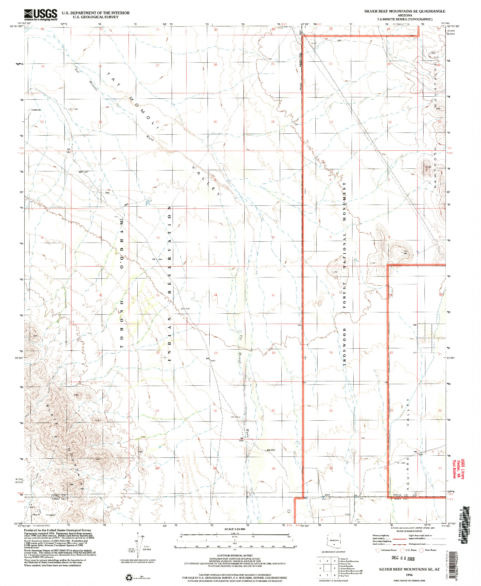USGS 1:24000-SCALE QUADRANGLE FOR SILVER REEF MOUNTAINS SE, AZ 1996
