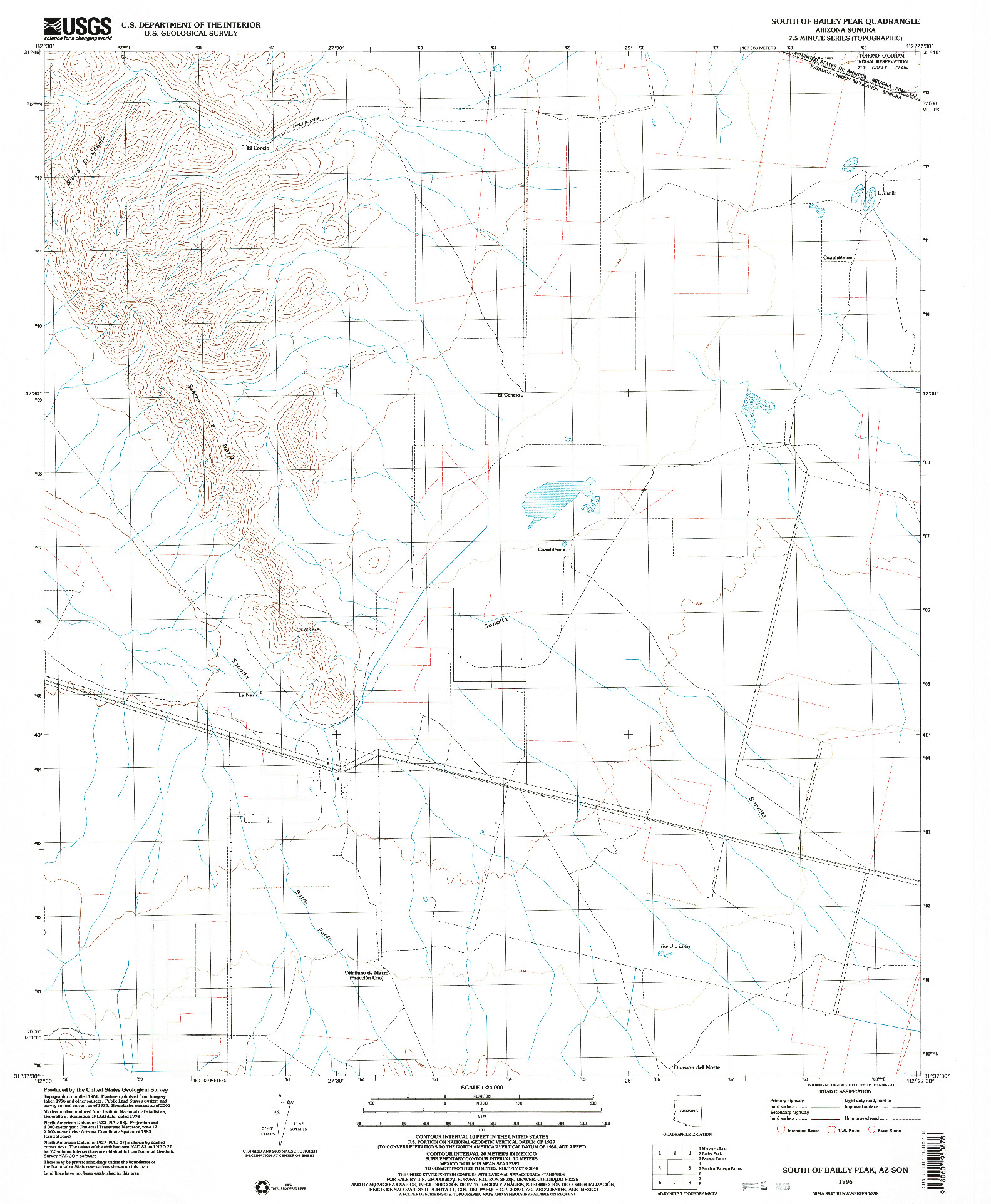 USGS 1:24000-SCALE QUADRANGLE FOR SOUTH OF BAILEY PEAK, AZ 1996