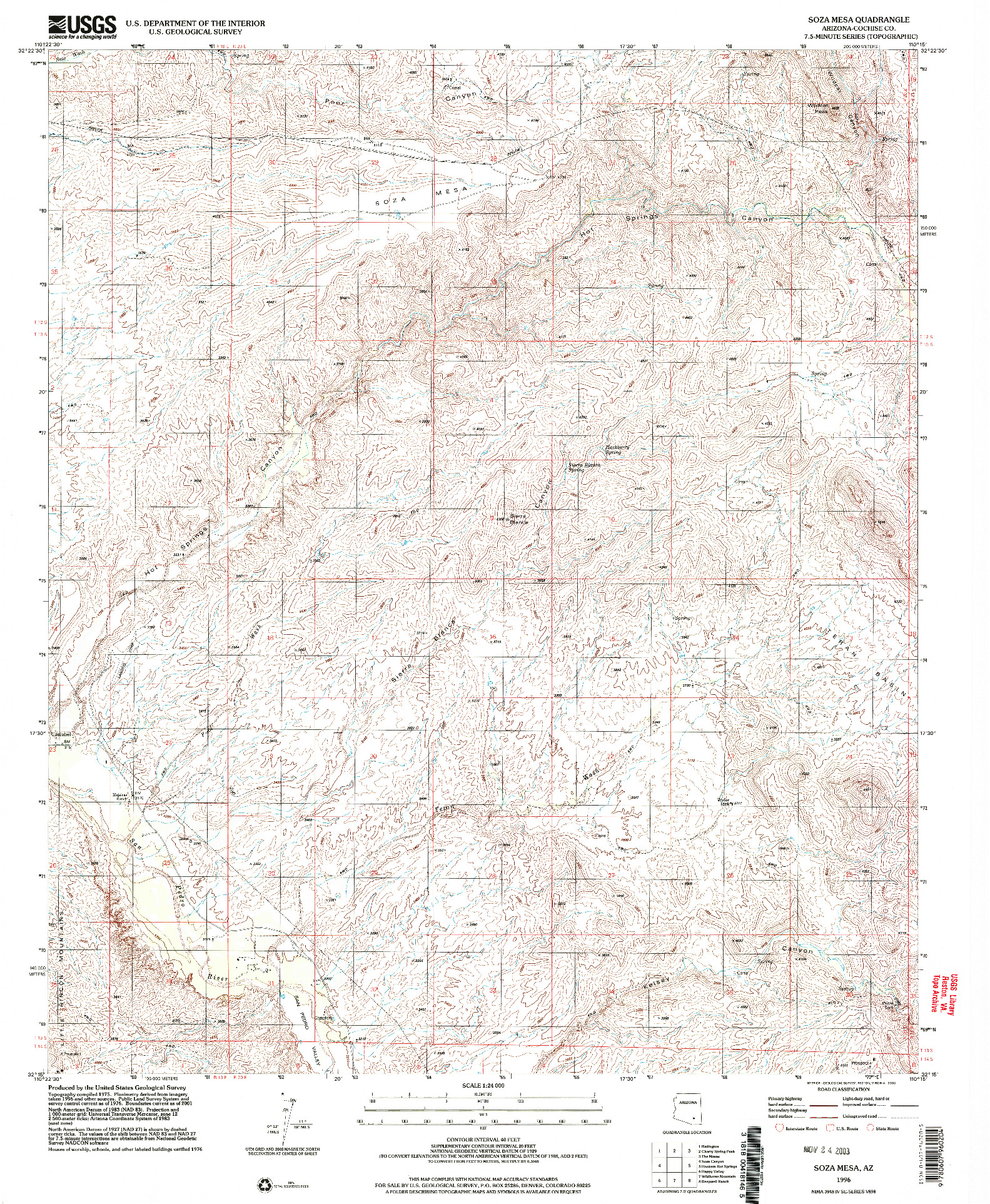 USGS 1:24000-SCALE QUADRANGLE FOR SOZA MESA, AZ 1996