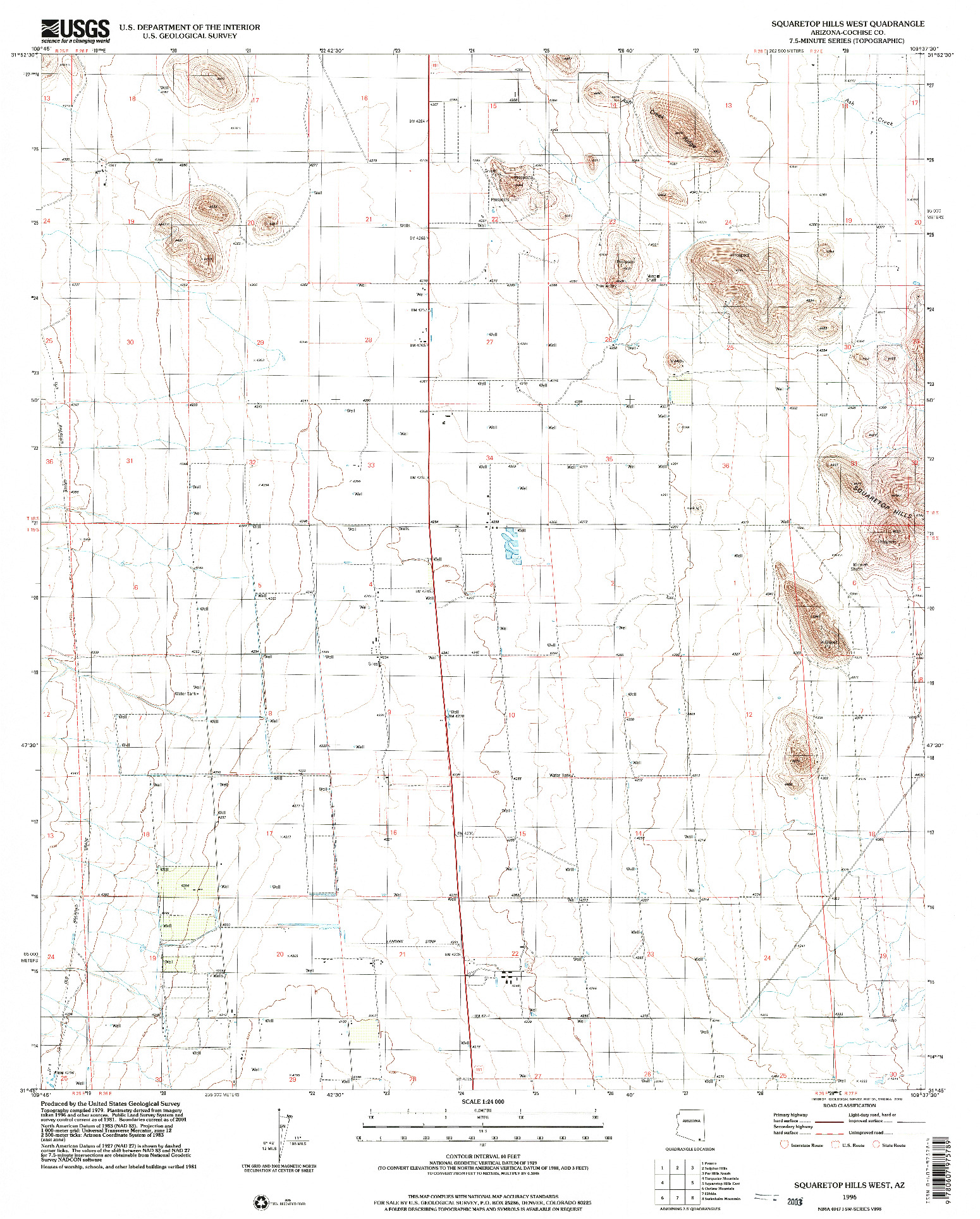 USGS 1:24000-SCALE QUADRANGLE FOR SQUARETOP HILLS WEST, AZ 1996