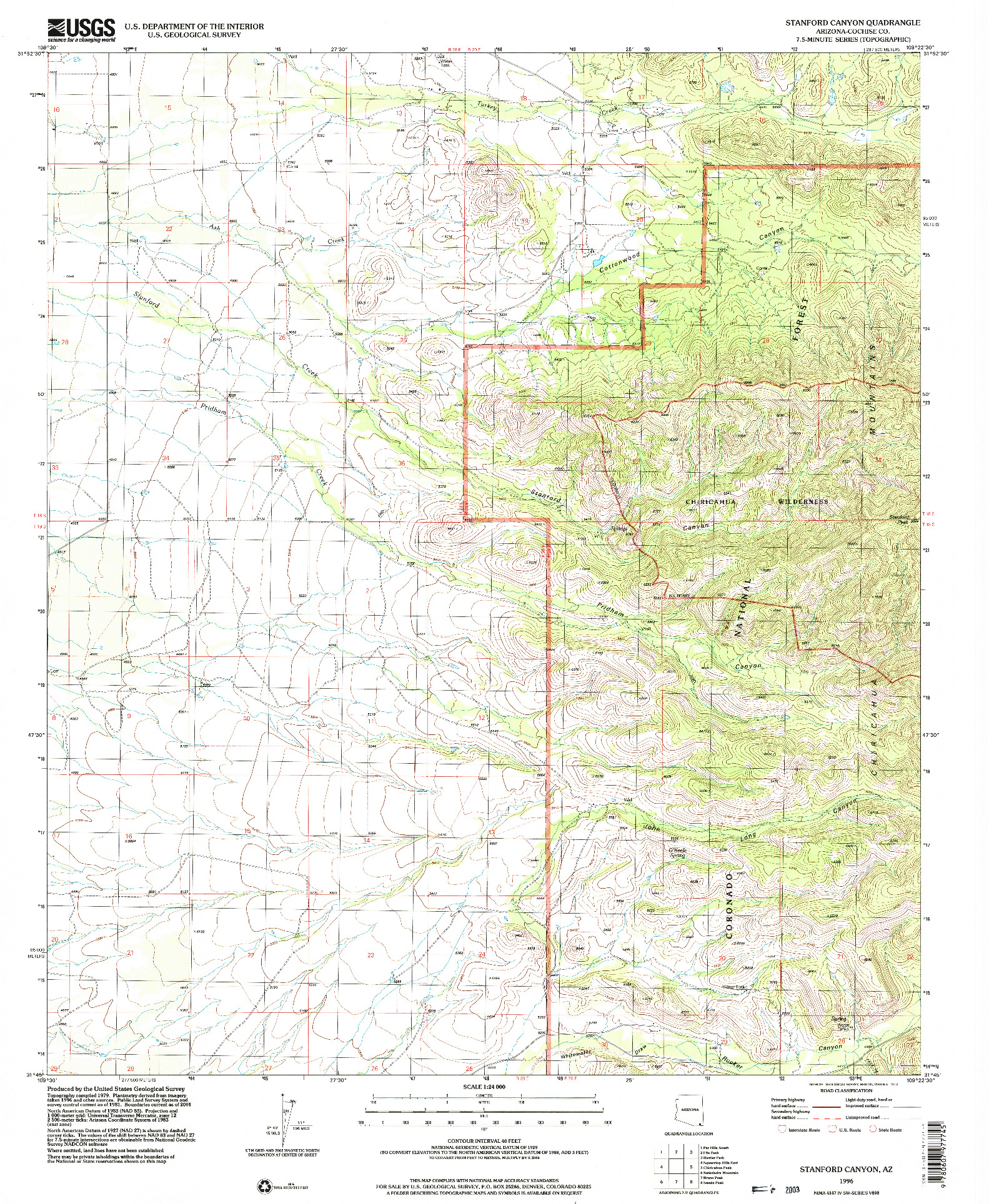 USGS 1:24000-SCALE QUADRANGLE FOR STANFORD CANYON, AZ 1996