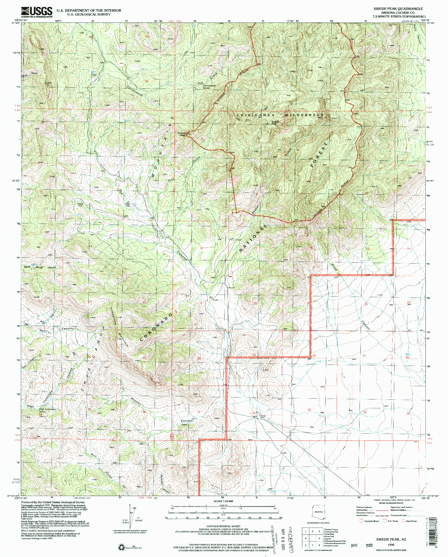 USGS 1:24000-SCALE QUADRANGLE FOR SWEDE PEAK, AZ 1996